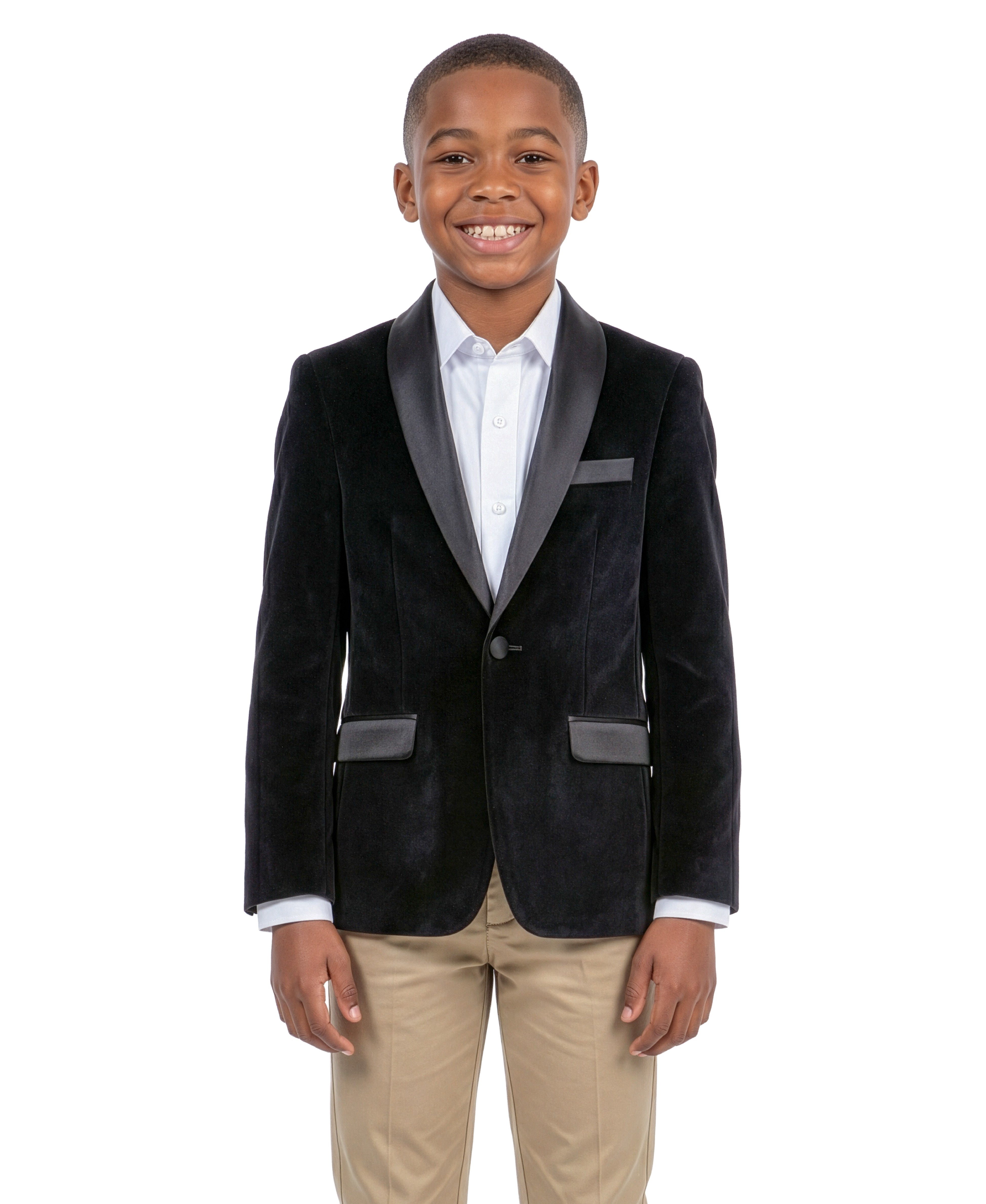 Perry Ellis Boys' Slim Fit Classic Velvet Satin Shawl Collar Blazer – Holiday & Weddings
