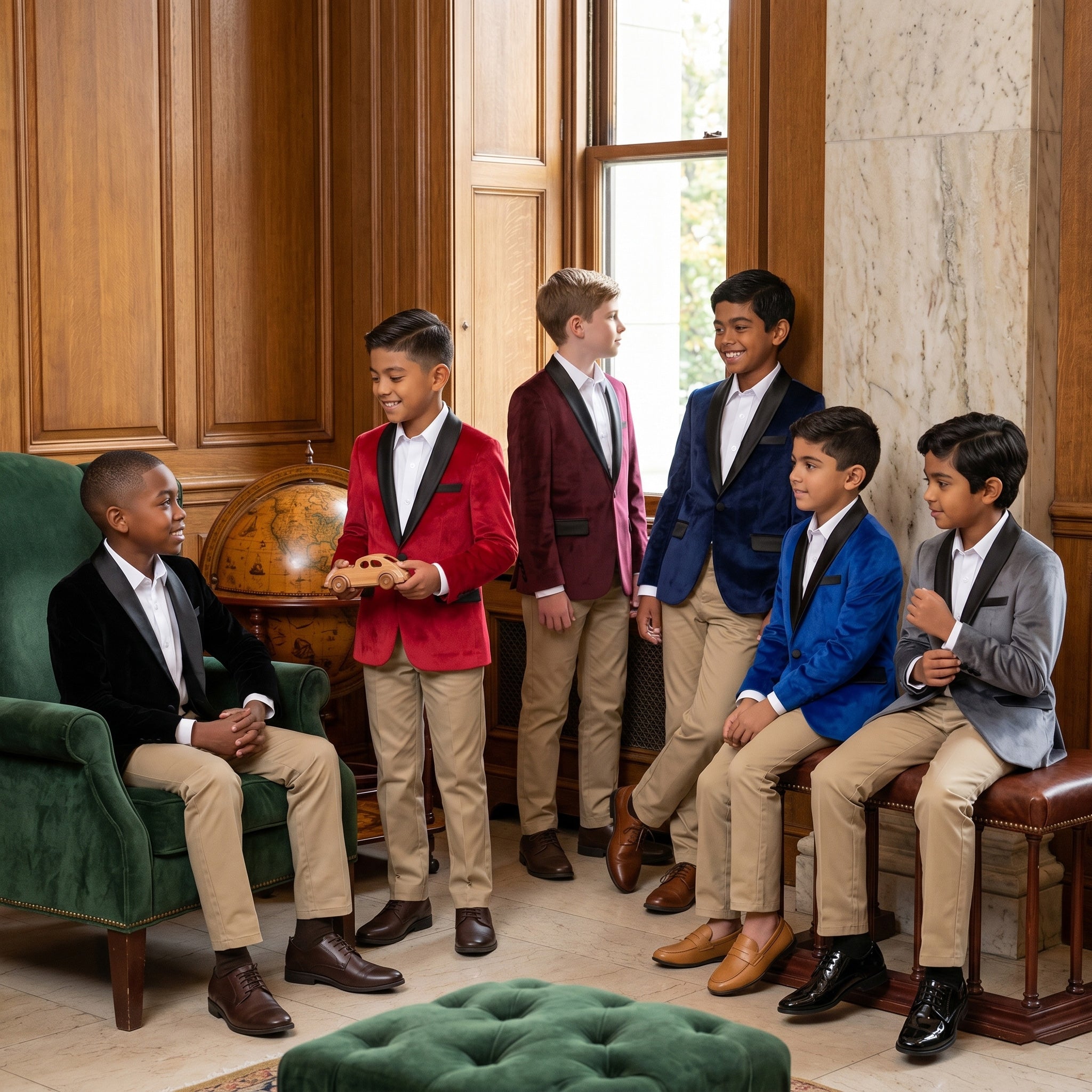 Perry Ellis Boys' Slim Fit Classic Velvet Satin Shawl Collar Blazer – Holiday & Weddings