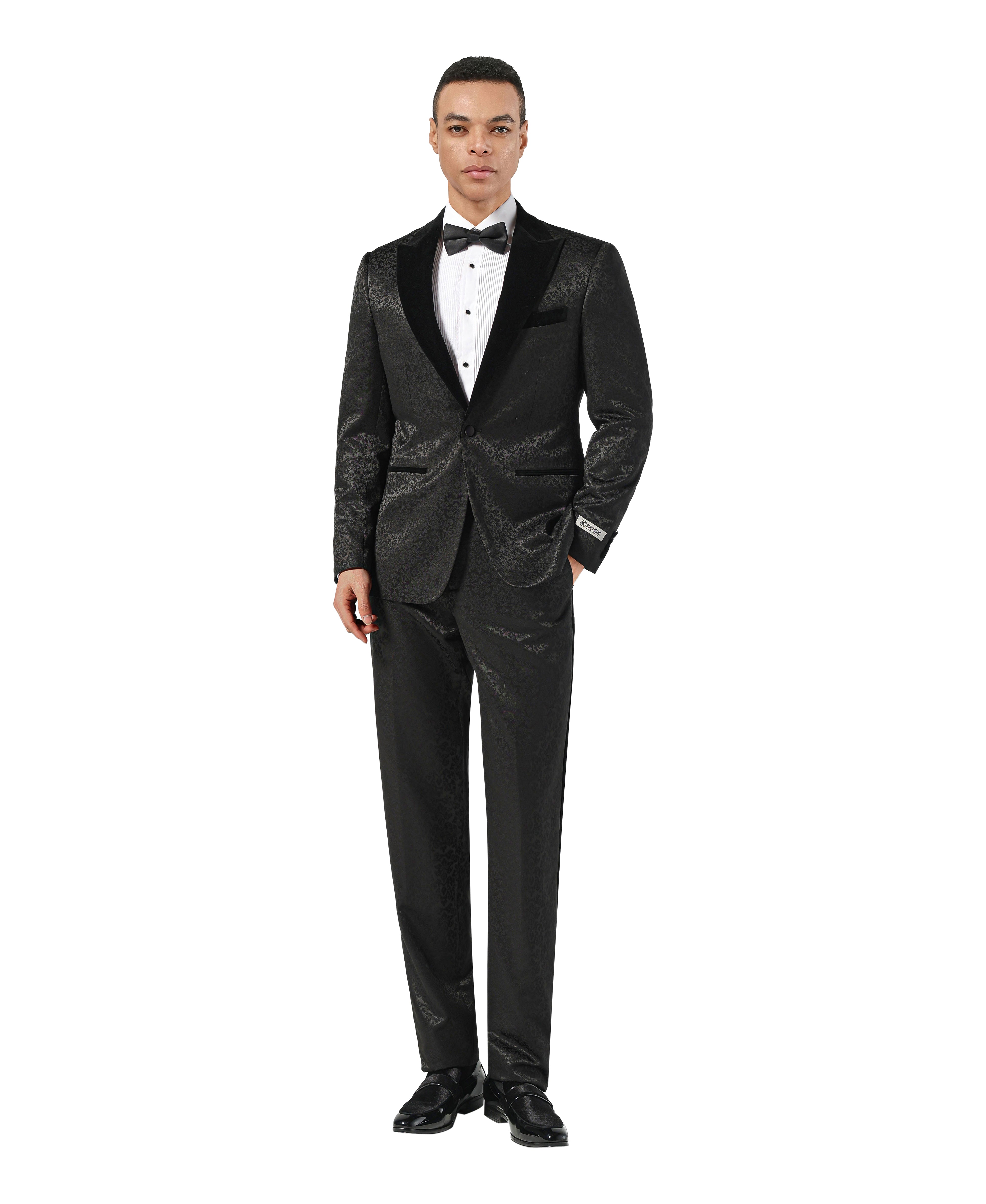 Men's Hybrid-Fit 2pc Paisley Tuxedo w/ Velvet Peak Lapel, Prom & Evening Wear