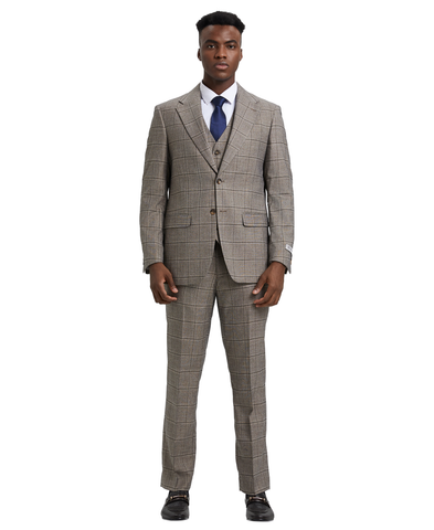 Stacy Adams Hybrid-Fit Vested Suit, Grey Windowpane