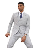 Stacy Adams Hybrid-Fit 3-Piece Vested Suit, Light Grey Pinstriped
