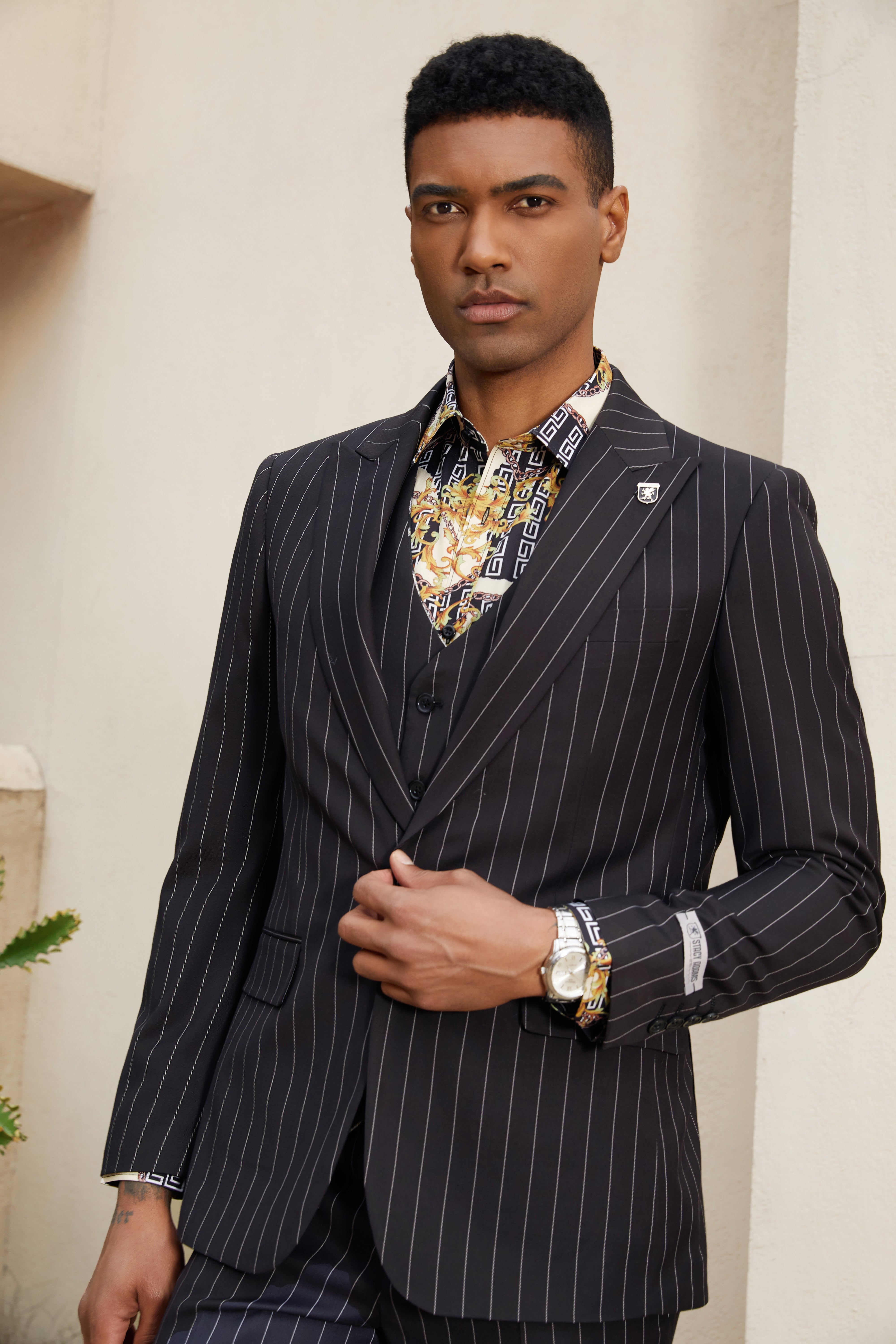 Traje sin mangas Stacy Adams Hybrid-Fit, color morado medianoche a rayas