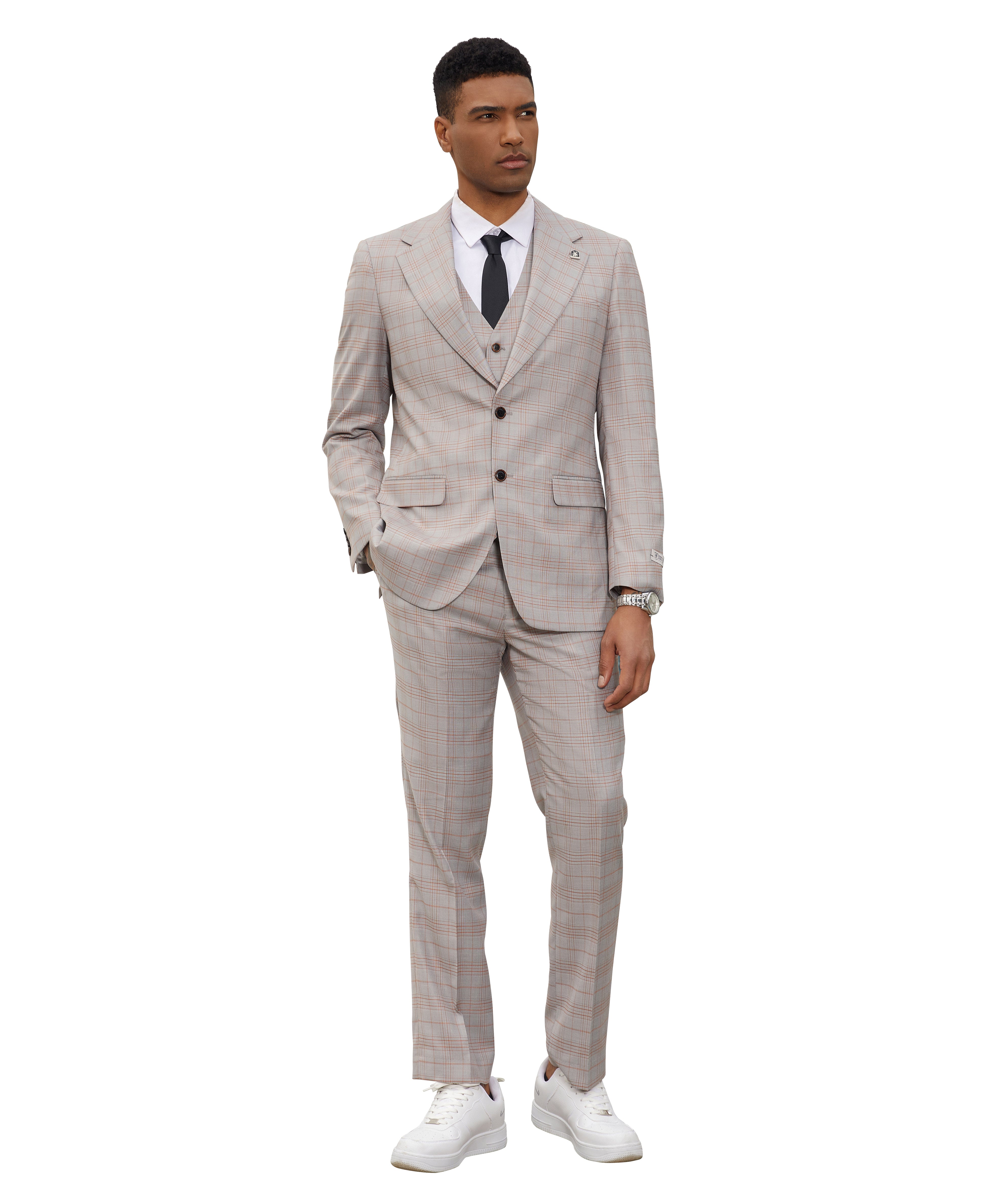 Men's Hybrid-Fit 3-Piece Classic Glen Plaid Suit – Peak Lapel