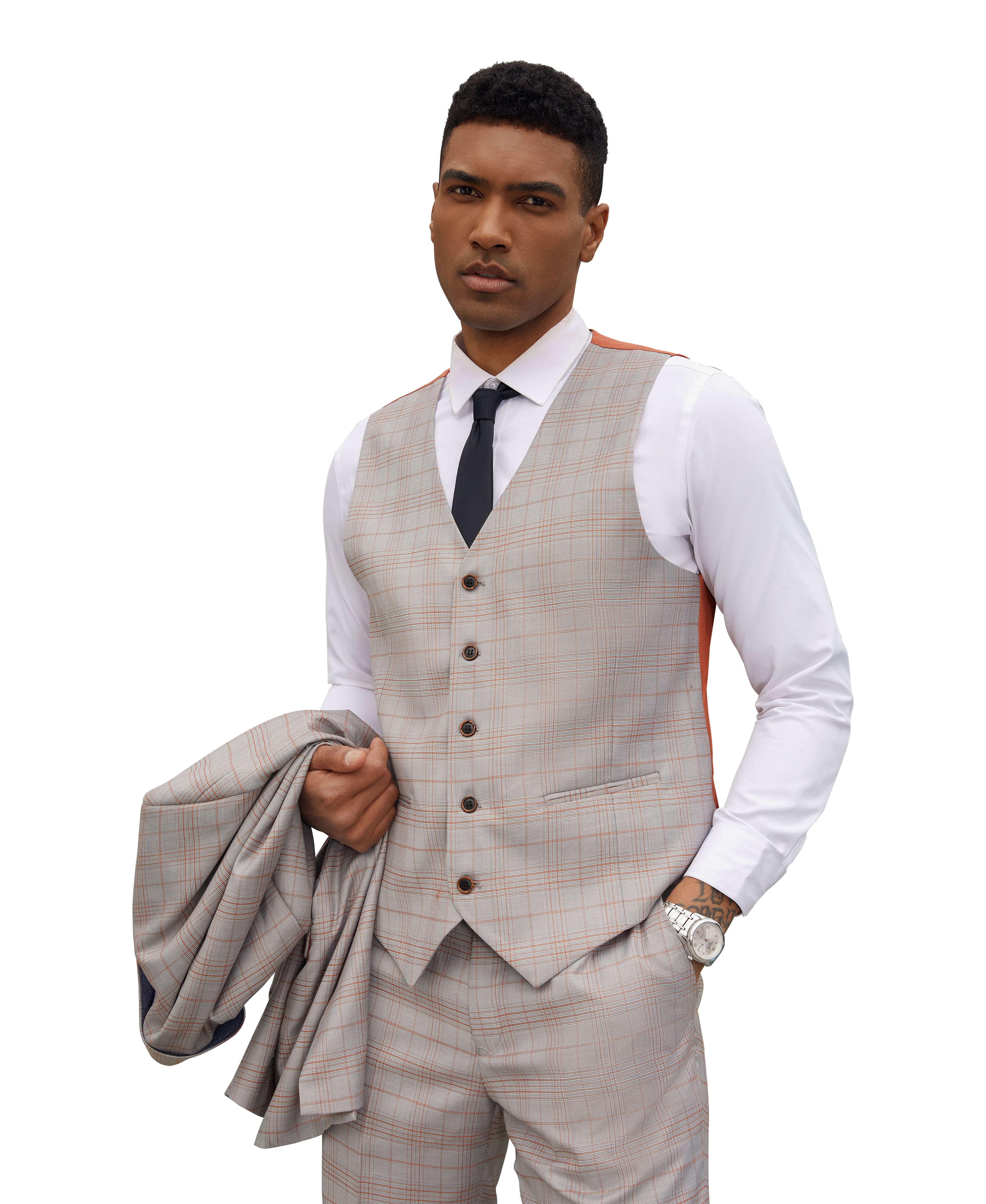 Men's Hybrid-Fit 3-Piece Classic Glen Plaid Suit – Peak Lapel