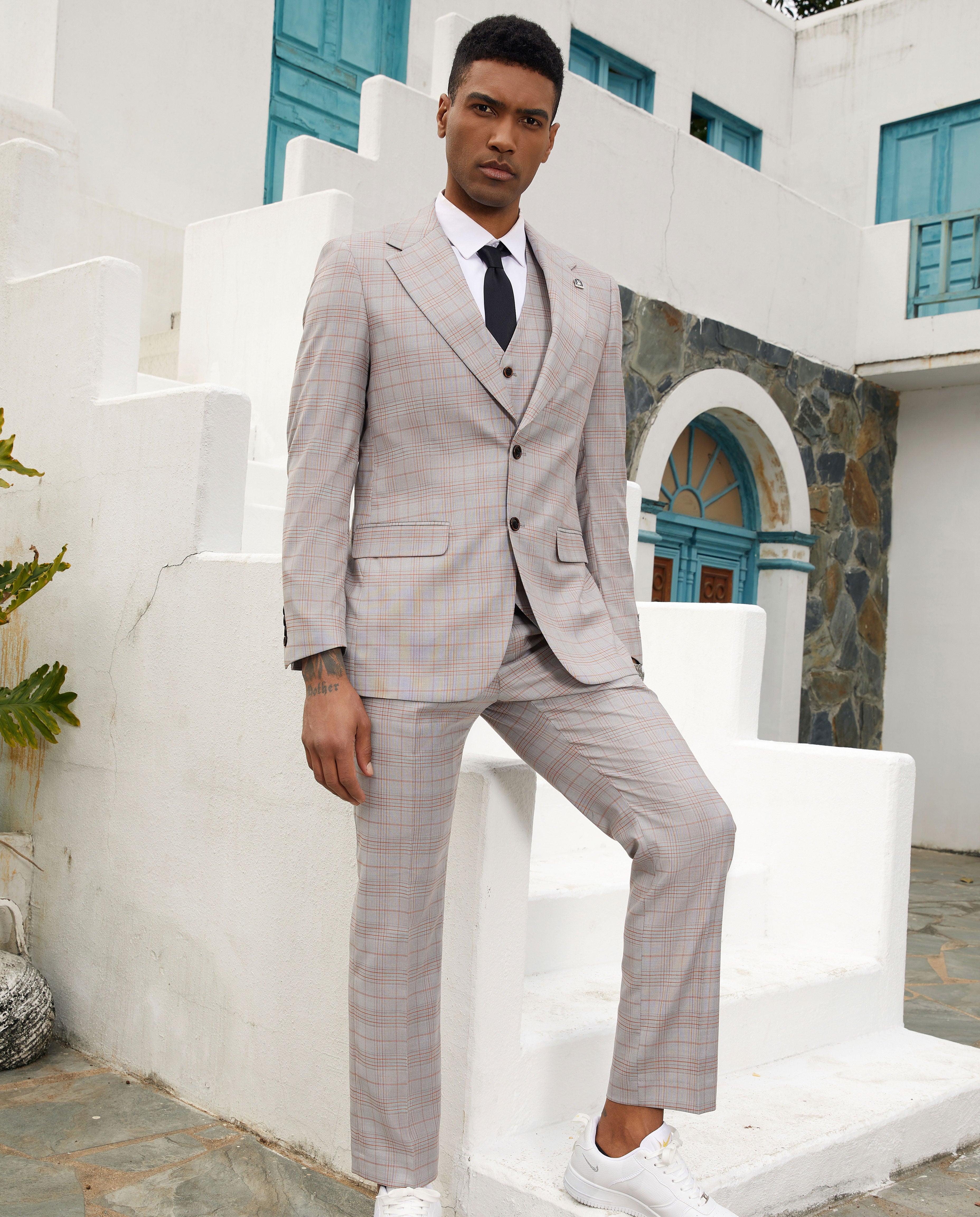 Traje sin mangas Stacy Adams Hybrid-Fit, cuadros grises Glen