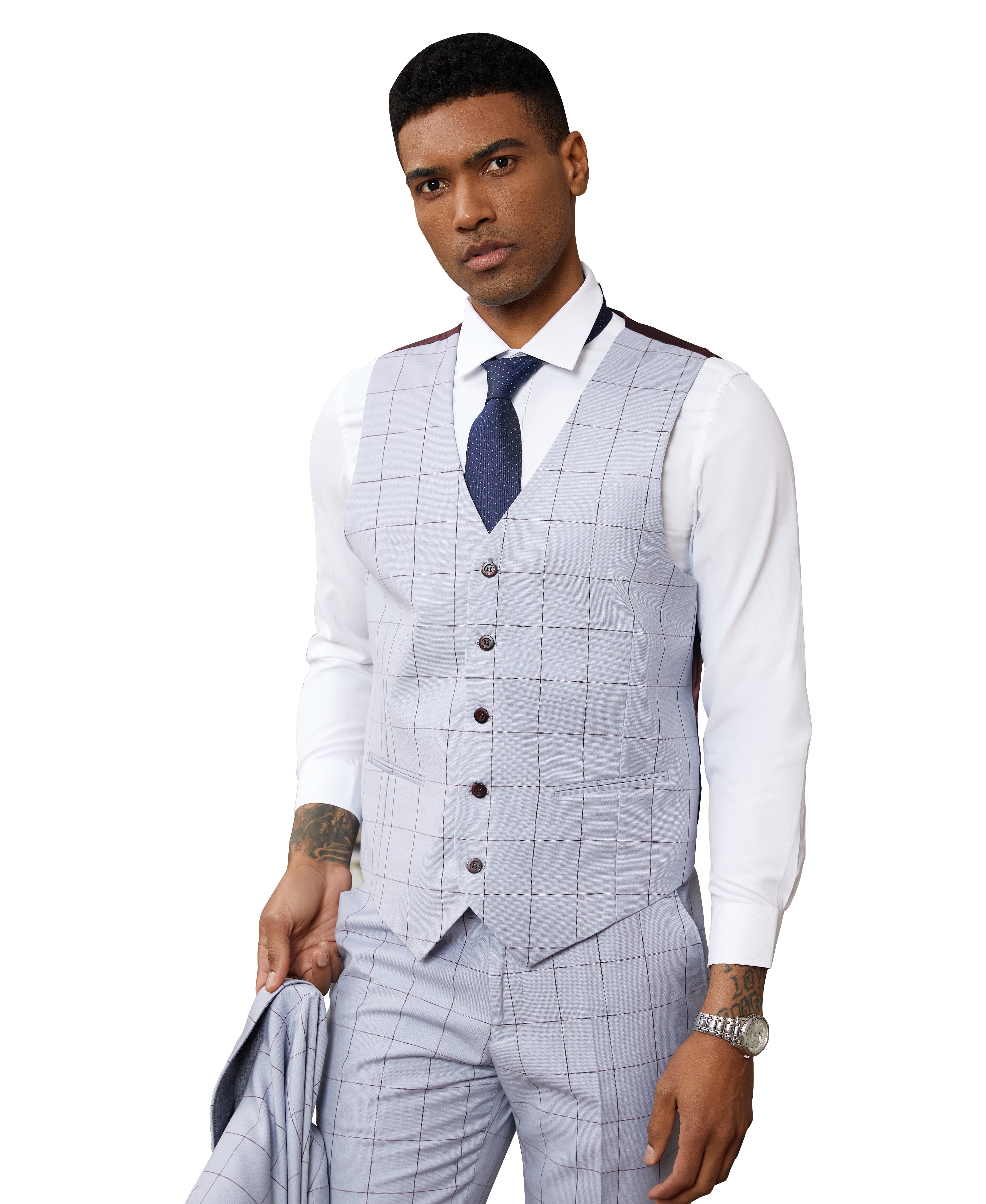 Men's Hybrid-Fit Vested Classic Windowpane Suit Set – Peak Lapel