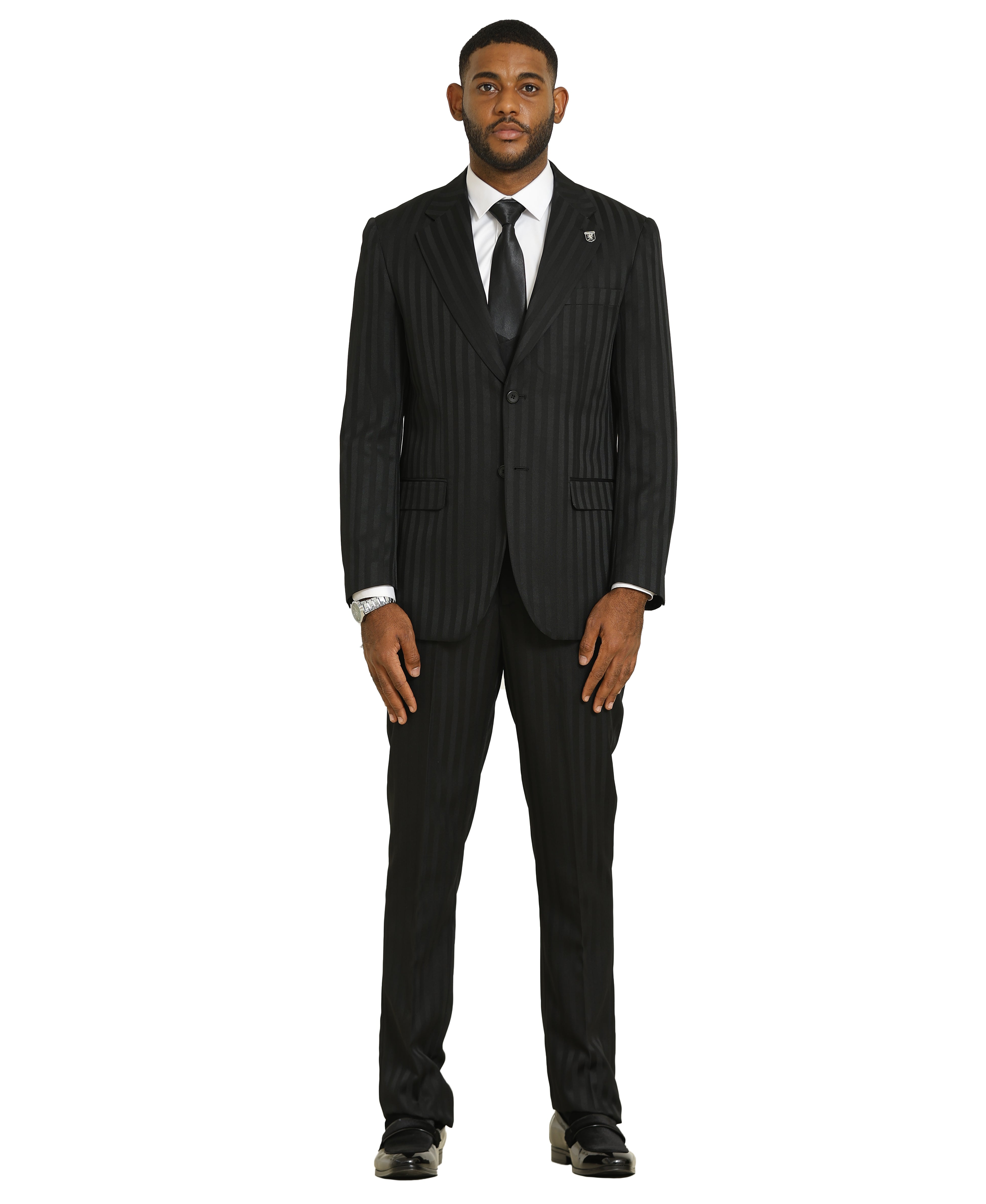 Men's Hybrid-Fit 3-Piece Tonal Wide Pinstripe Suit Set