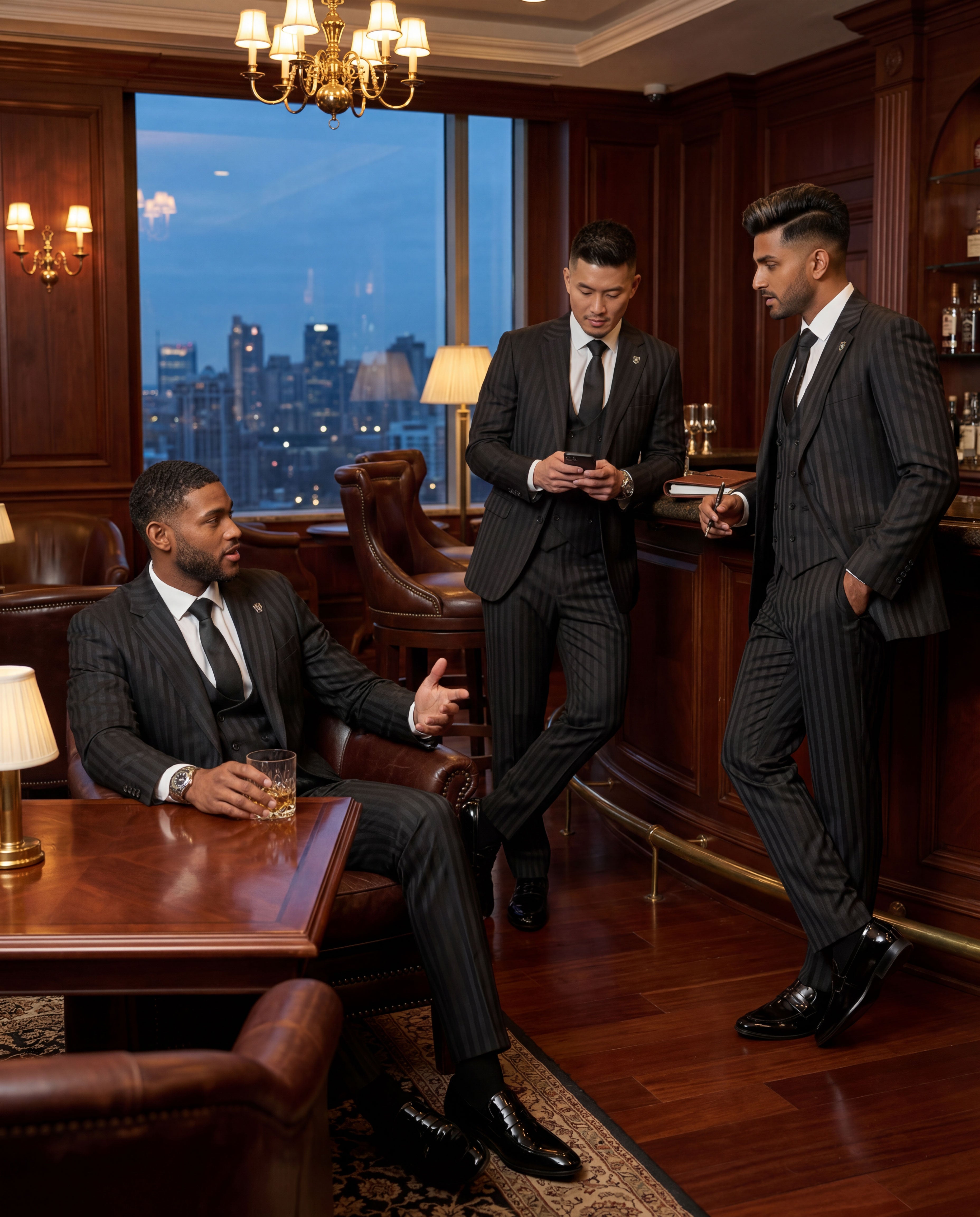 Men's Hybrid-Fit 3-Piece Tonal Wide Pinstripe Suit Set