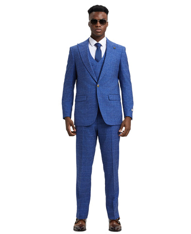Stacy Adams Hybrid-Fit Vested Suit, Windowpane Blue
