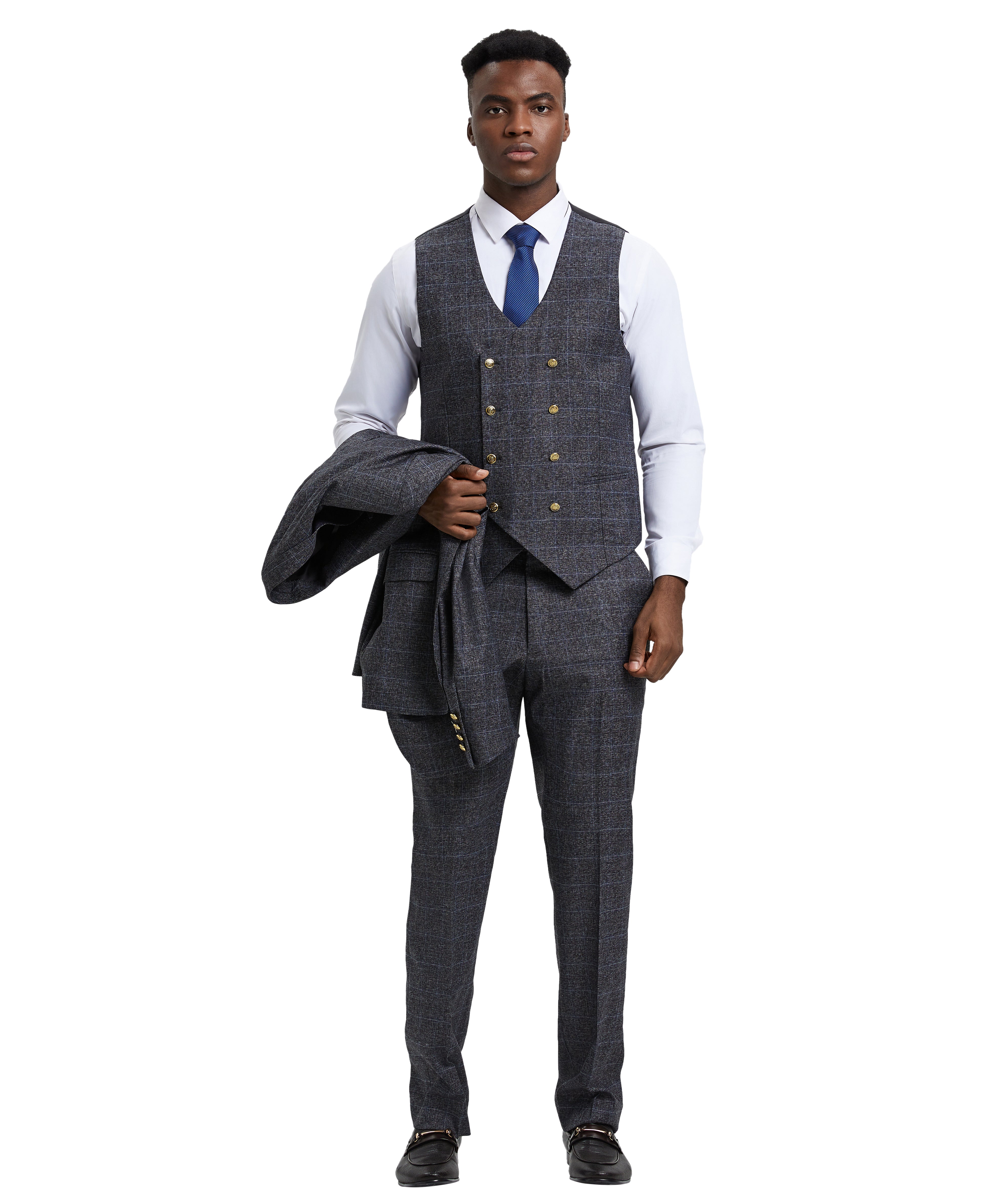 Stacy Adams Hybrid-Fit Vested Suit, Windowpane Charcoal