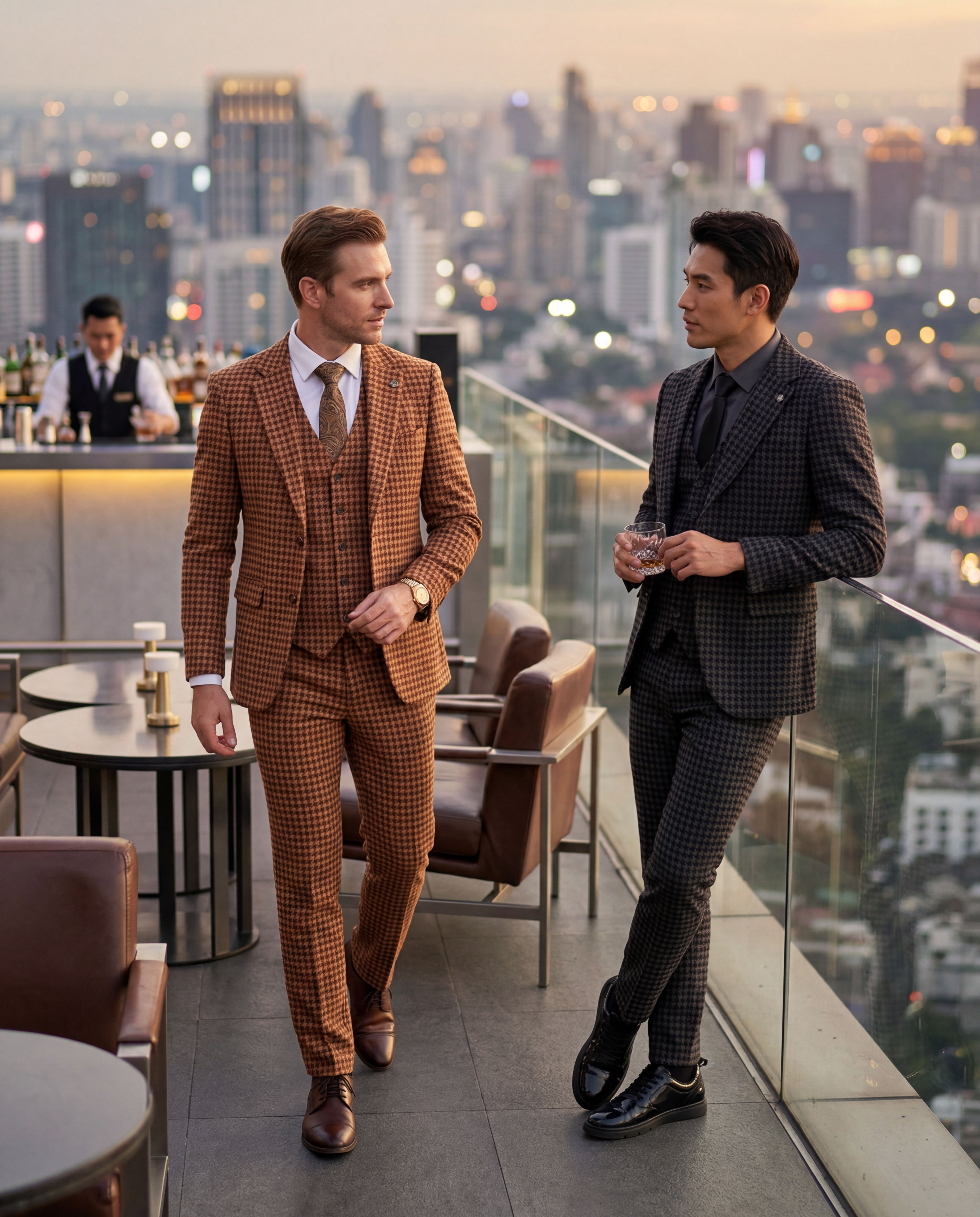 Men's Hybrid-Fit 3pc Premium Houndstooth Notch Lapel Suit Set