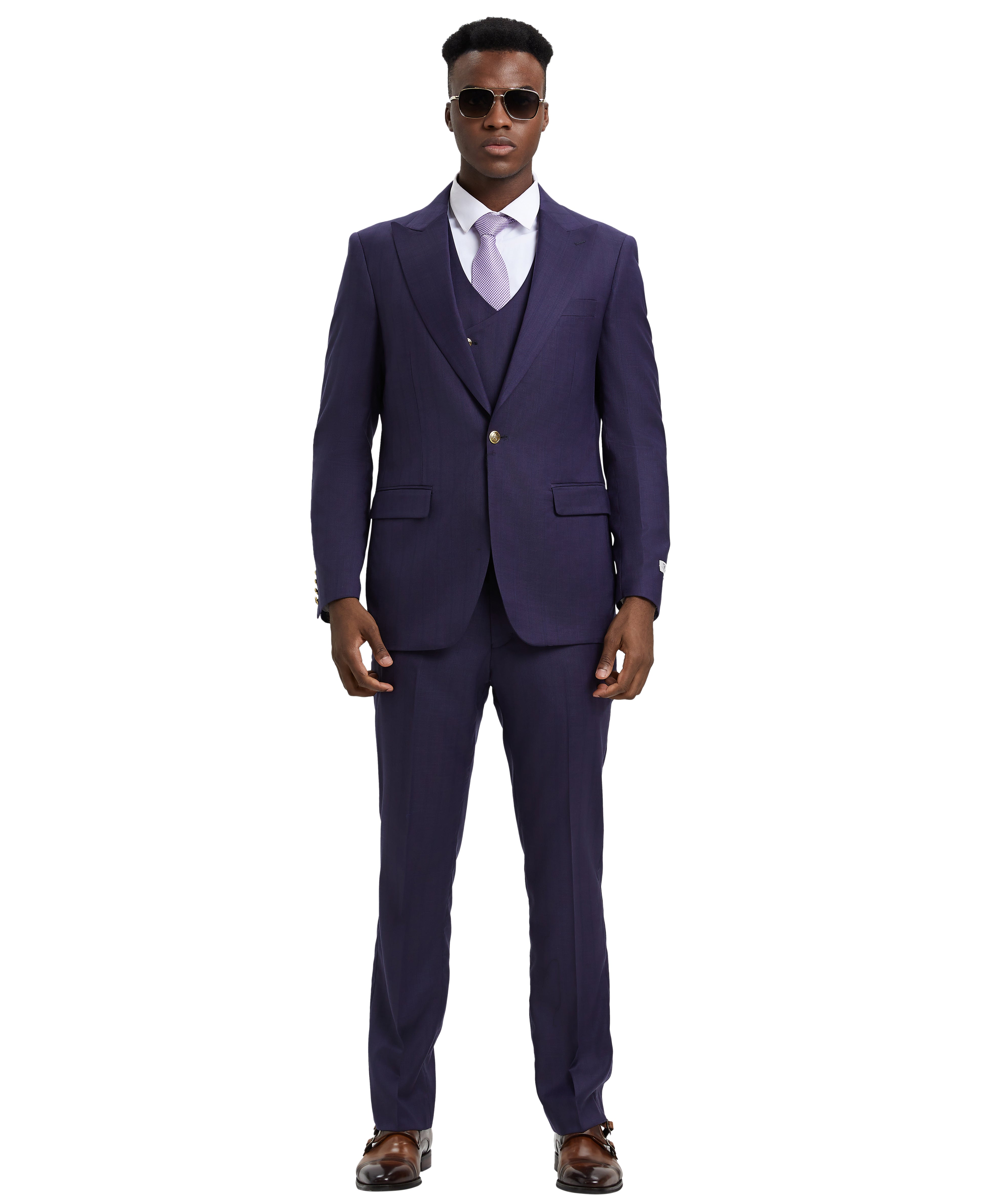 Men's Hybrid-Fit 3-Piece Tonal Pinstripe Suit, Peak Lapel & Double-Breasted Vest