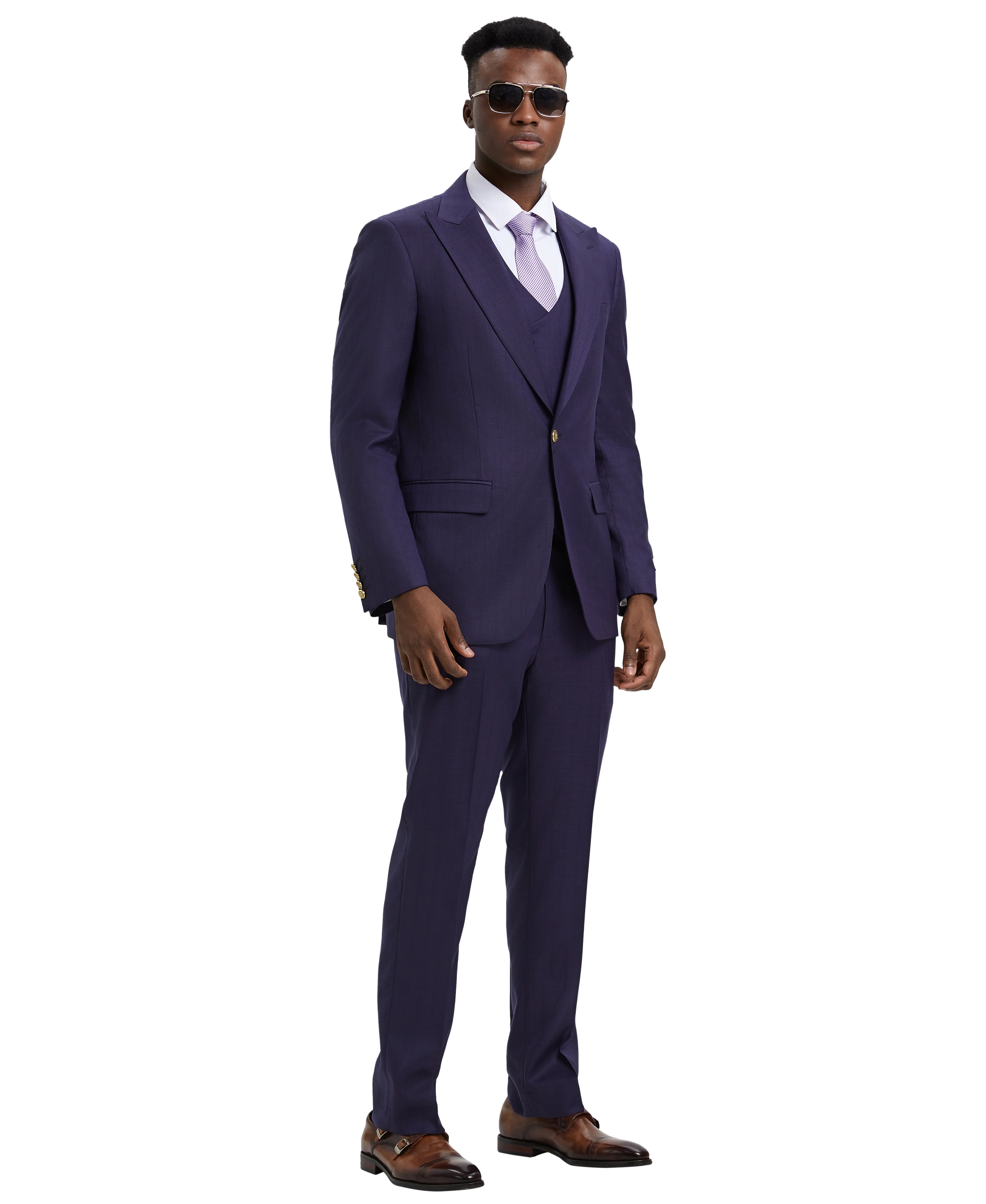 Men's Hybrid-Fit 3-Piece Tonal Pinstripe Suit, Peak Lapel & Double-Breasted Vest