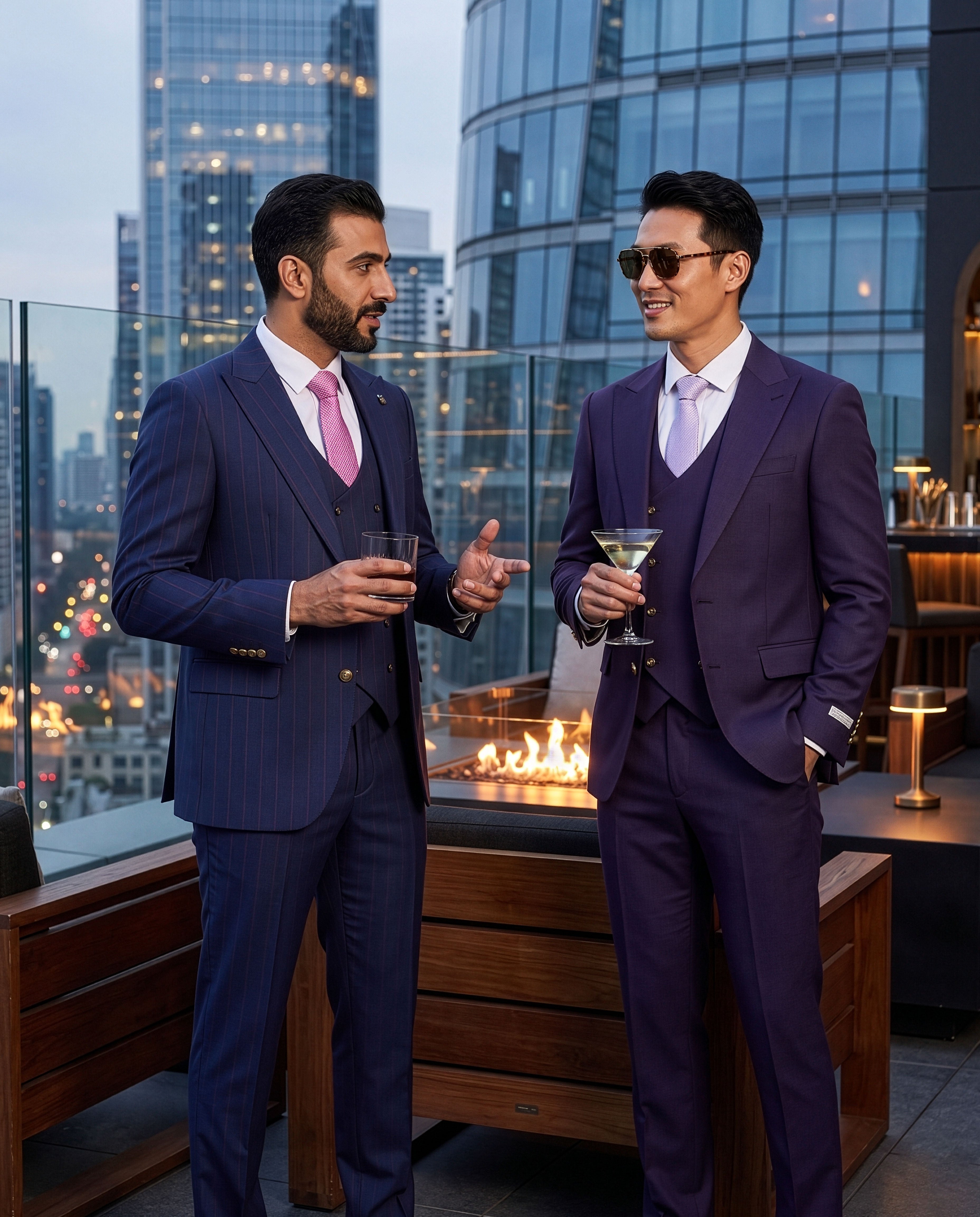 Stacy Adams Traje híbrido a rayas con chaleco cruzado, azul