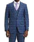 Stacy Adams Hybrid Fit Vested Suit, Windowpane Blue