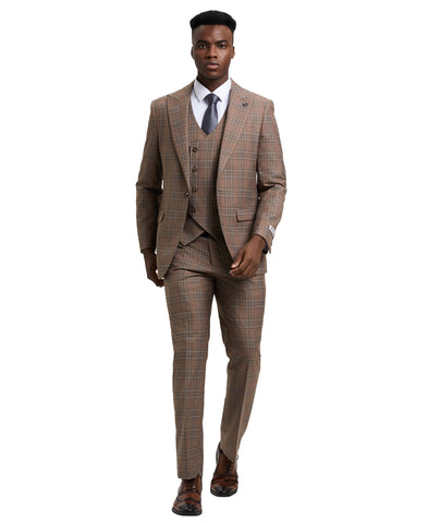 Stacy Adams Hybrid-Fit Double-Breast Vested Suit, Windowpane Brown