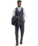 Stacy Adams Hybrid-Fit Double-Breast Vested Suit, Windowpane Charcoal