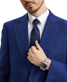 Stacy Adams Hybrid-Fit Vested Suit w/ U-Shaped Vest, Windowpane Royal Blue