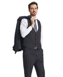 Stacy Adams Hybrid-Fit Vested Suit w/ U-Shaped Vest, Charcoaled Windowpane