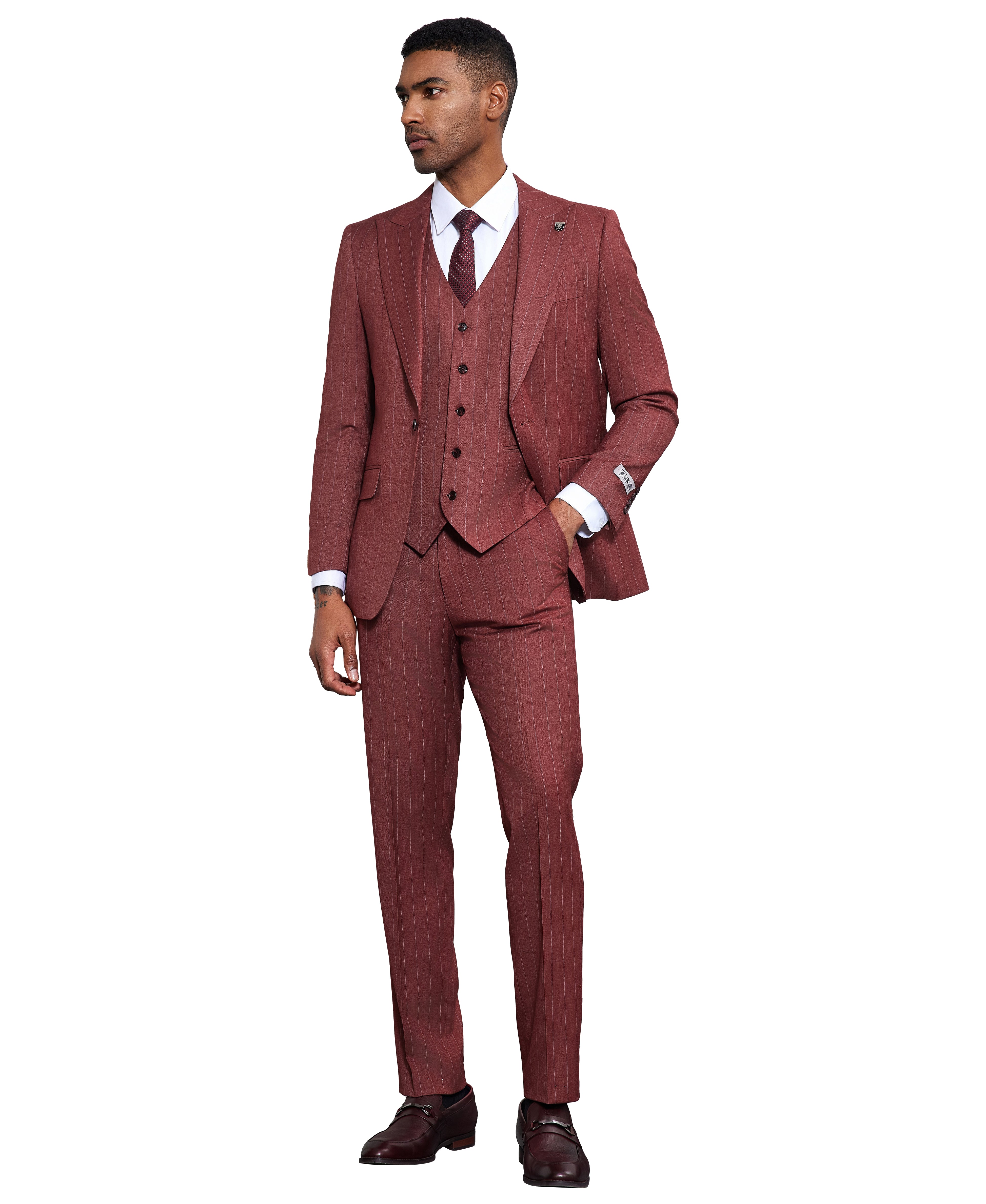 Men's Hybrid-Fit 3-Piece Classic Pinstripe Suit