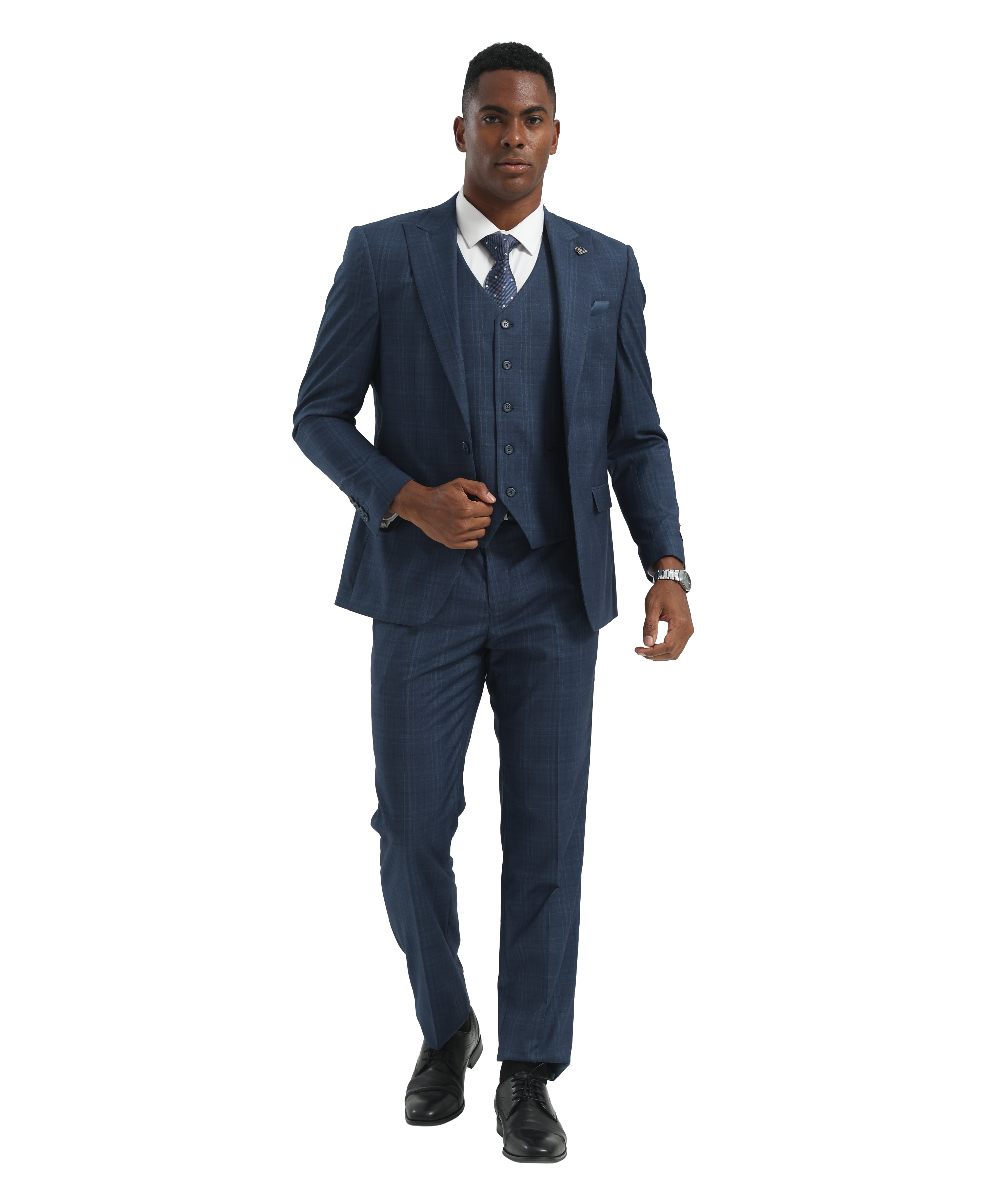 Men's Hybrid-Fit 3-Piece Tonal Glen Plaid Suit – Peak Lapel