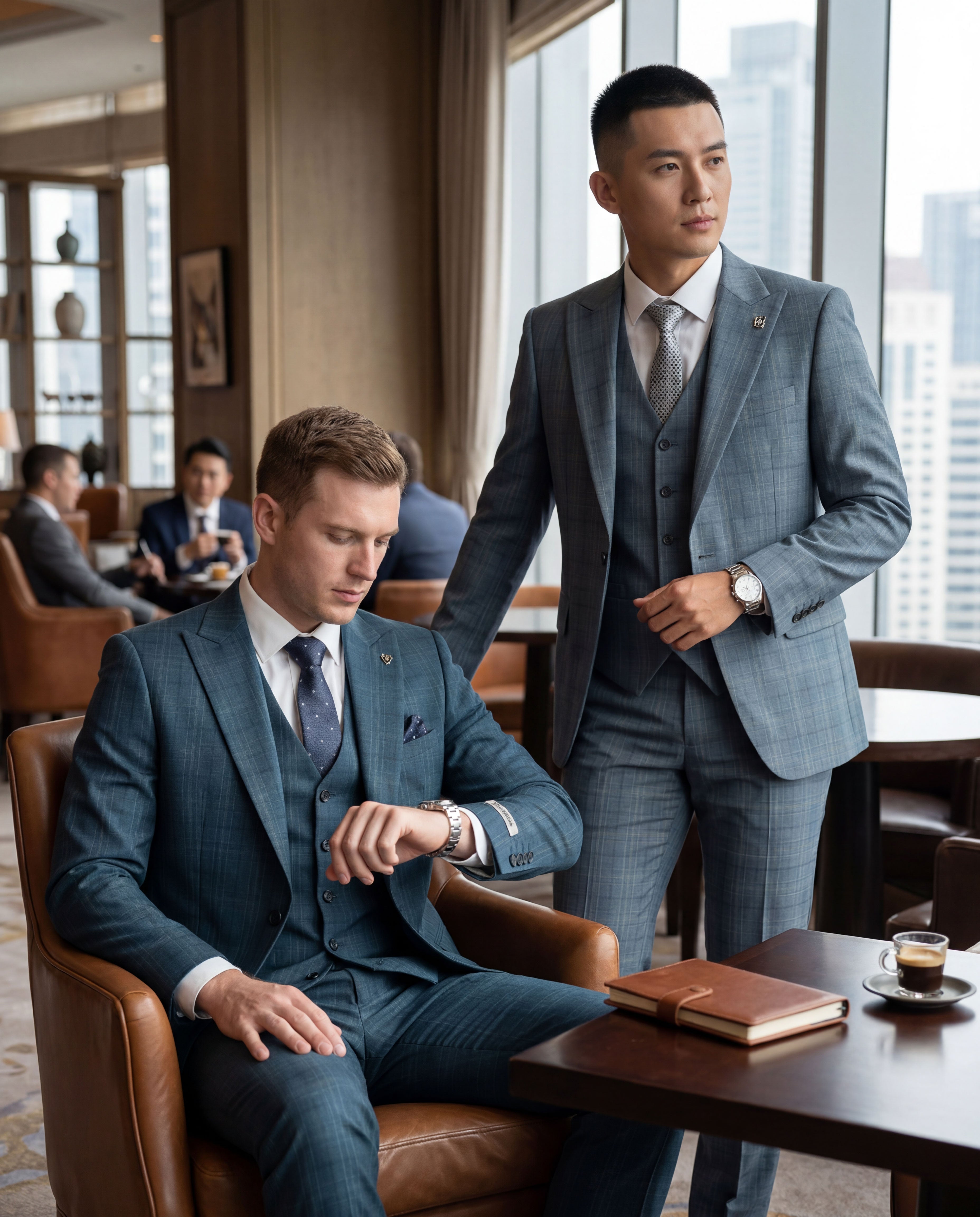 Men's Hybrid-Fit 3-Piece Tonal Glen Plaid Suit – Peak Lapel