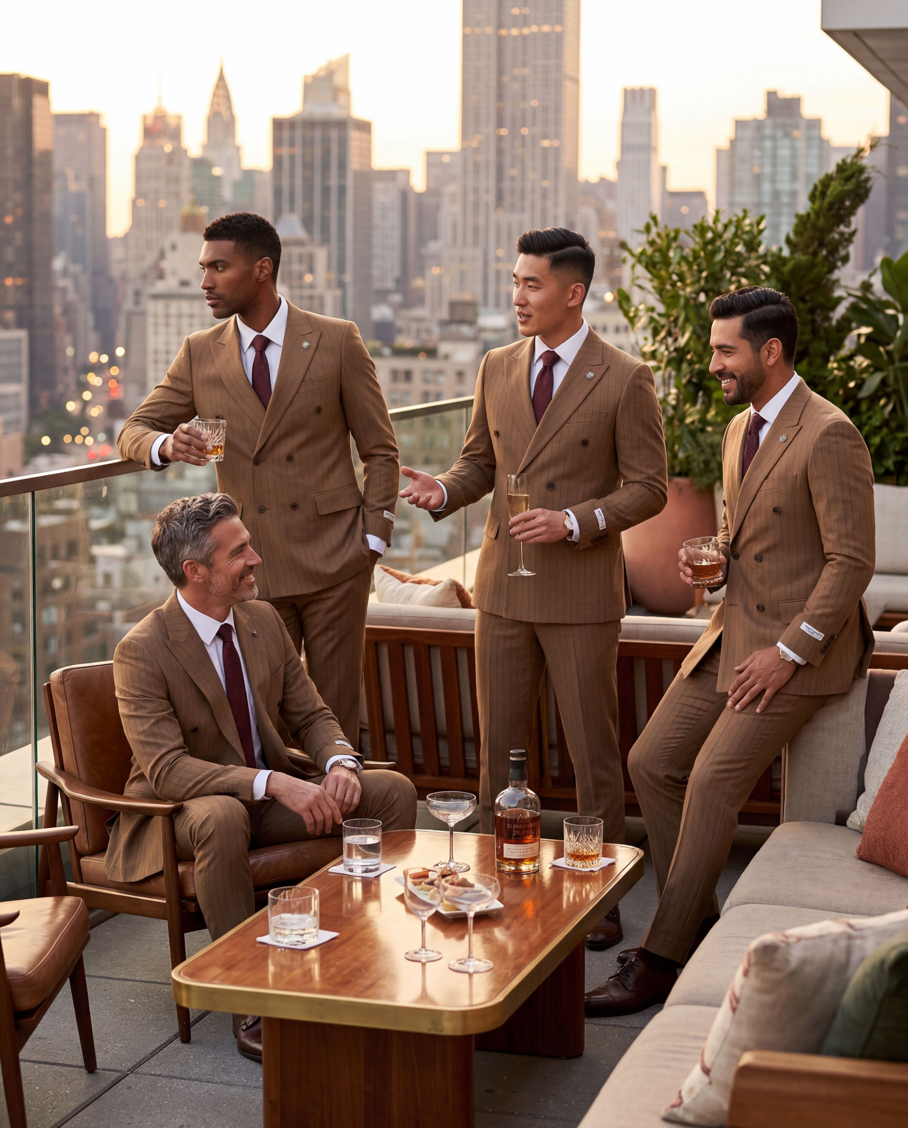 Men's Hybrid-Fit 2pc Classic Pinstripe Double-Breasted Suit Set