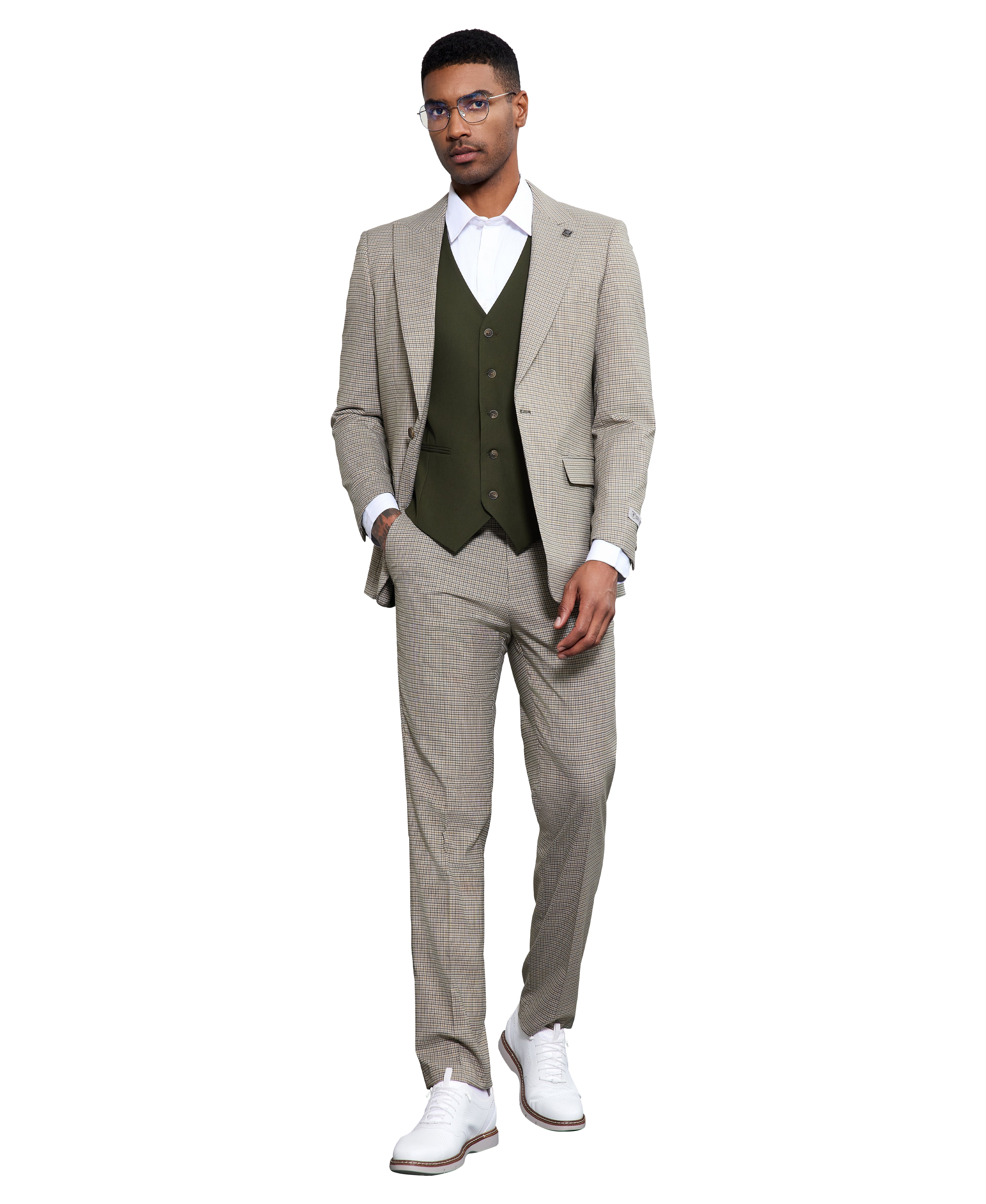 Men's Hybrid-Fit 3-Piece Micro-Check Plaid Suit – Peak Lapel