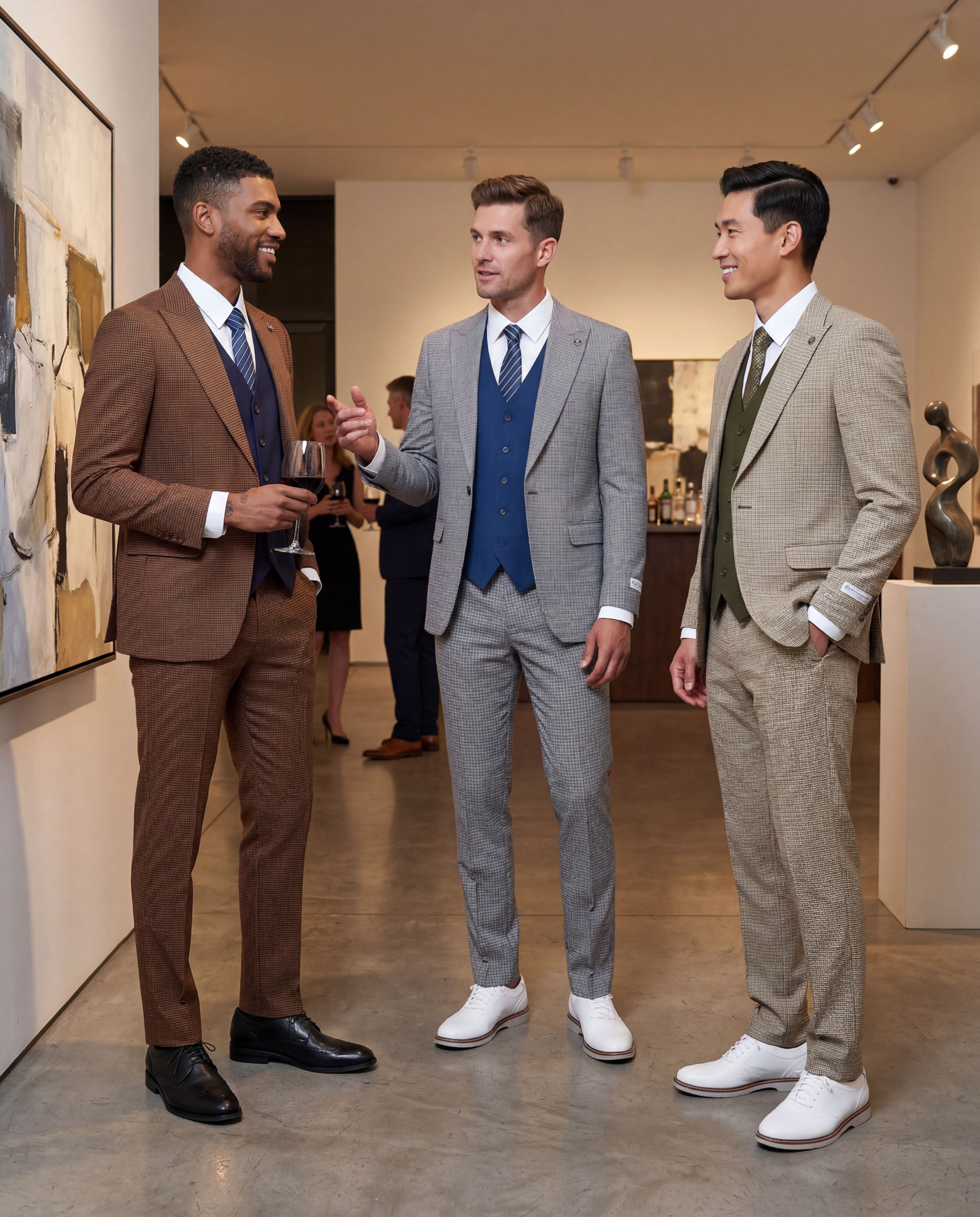 Men's Hybrid-Fit 3-Piece Micro-Check Plaid Suit – Peak Lapel