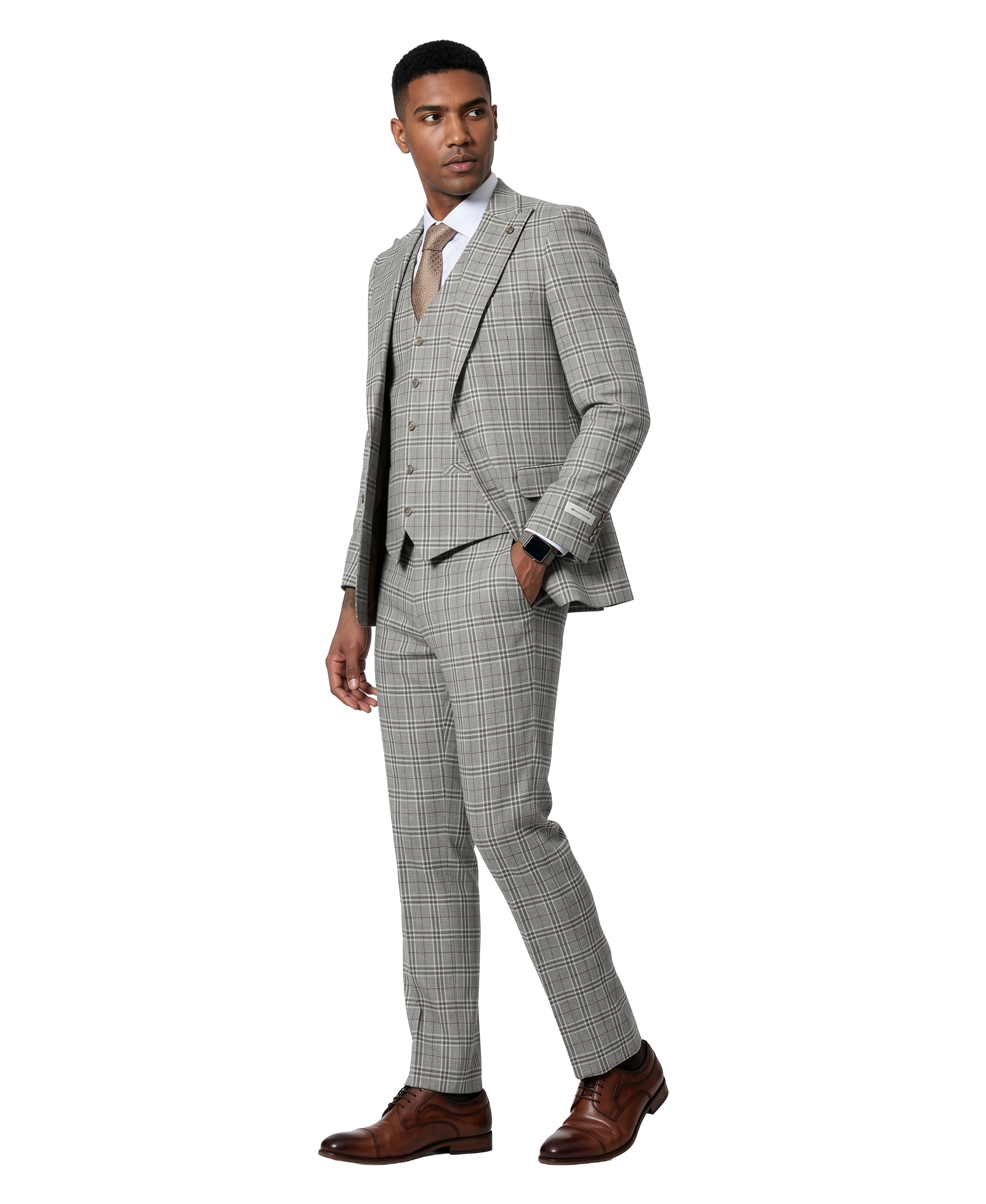 Men's Hybrid-Fit 3-Piece Classic Glen Plaid Suit – Wide Peak Lapel