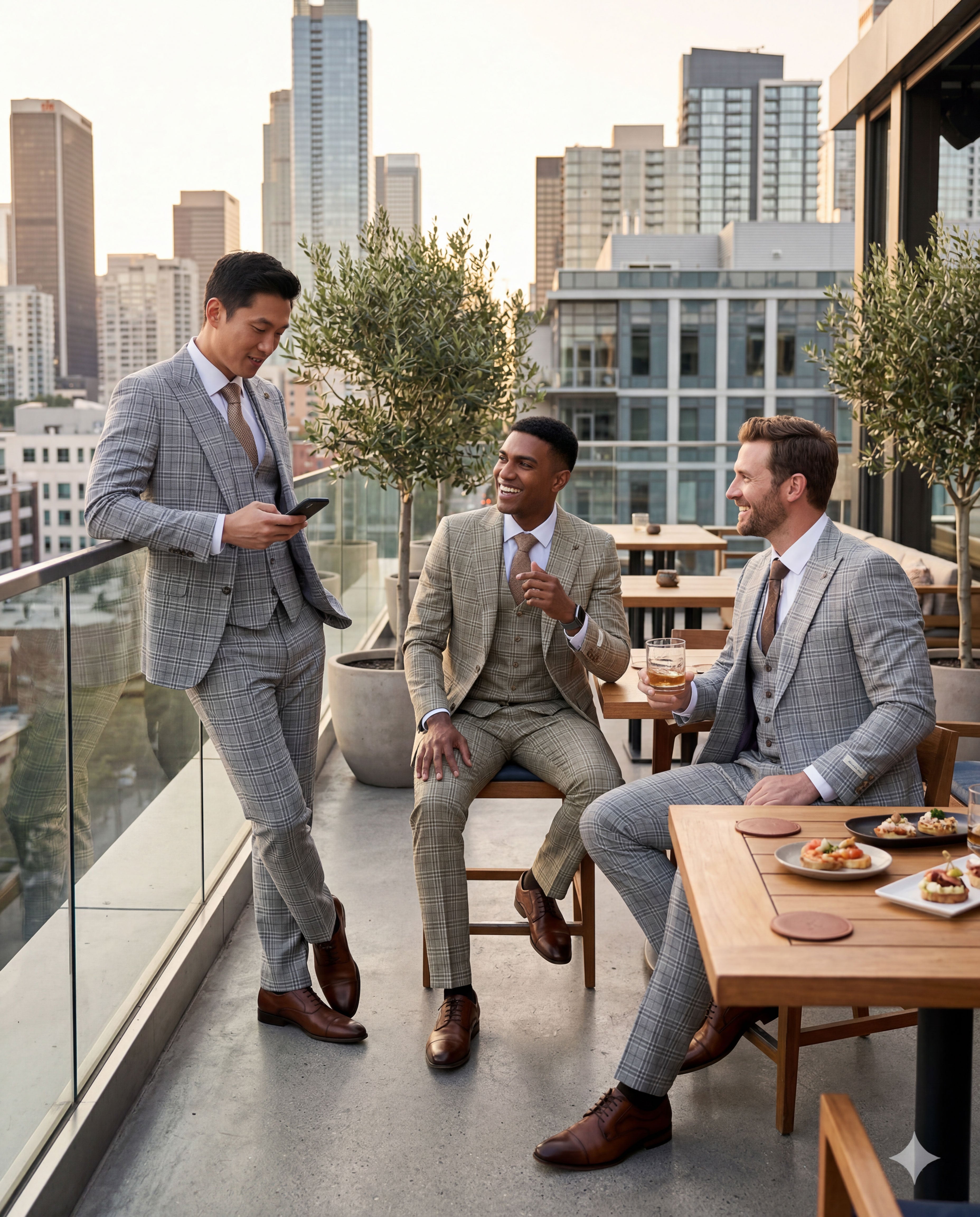 Men's Hybrid-Fit 3-Piece Classic Glen Plaid Suit – Wide Peak Lapel