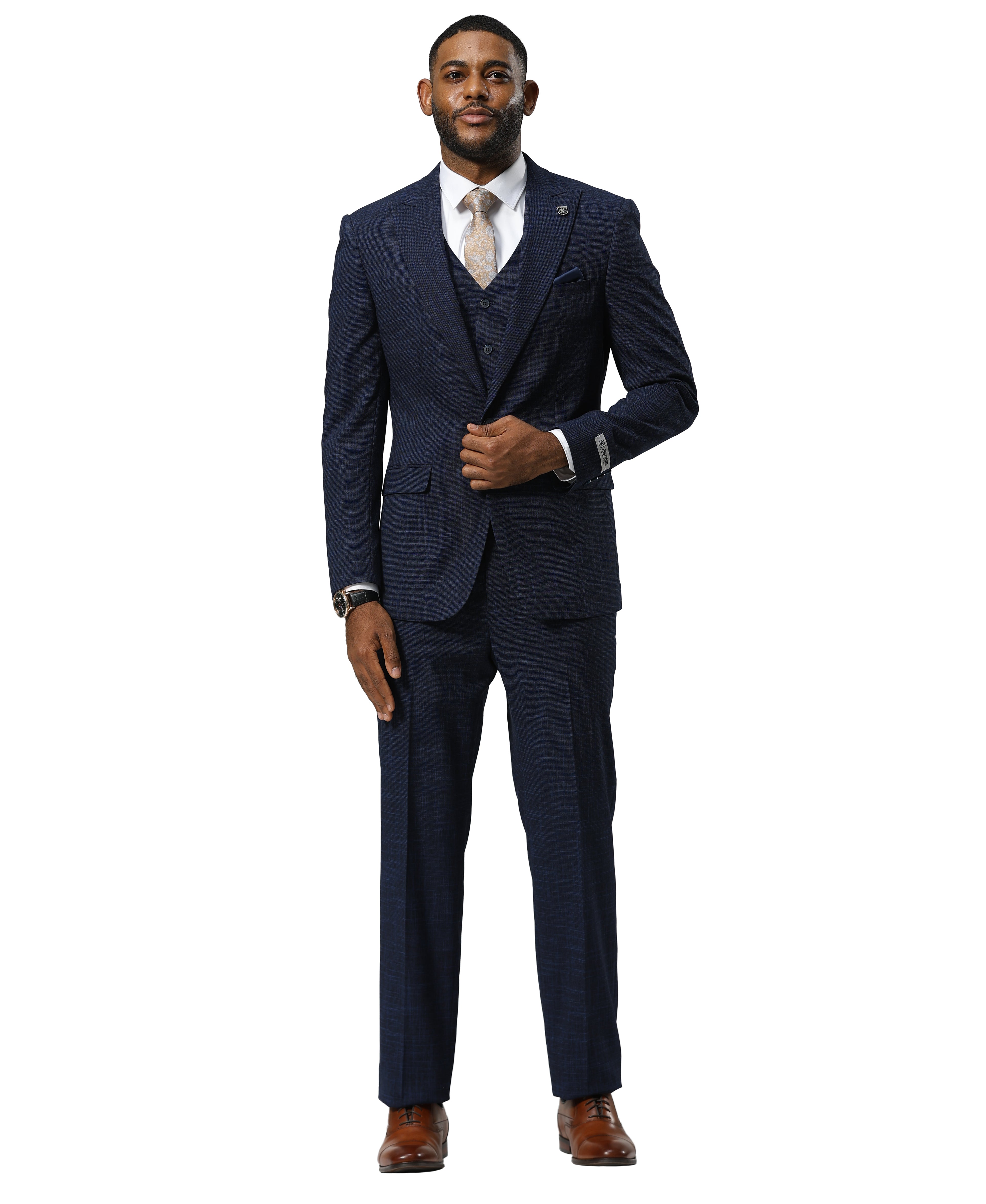 Stacy Adams Men's Suit Tattersall Pattern, Dark Navy