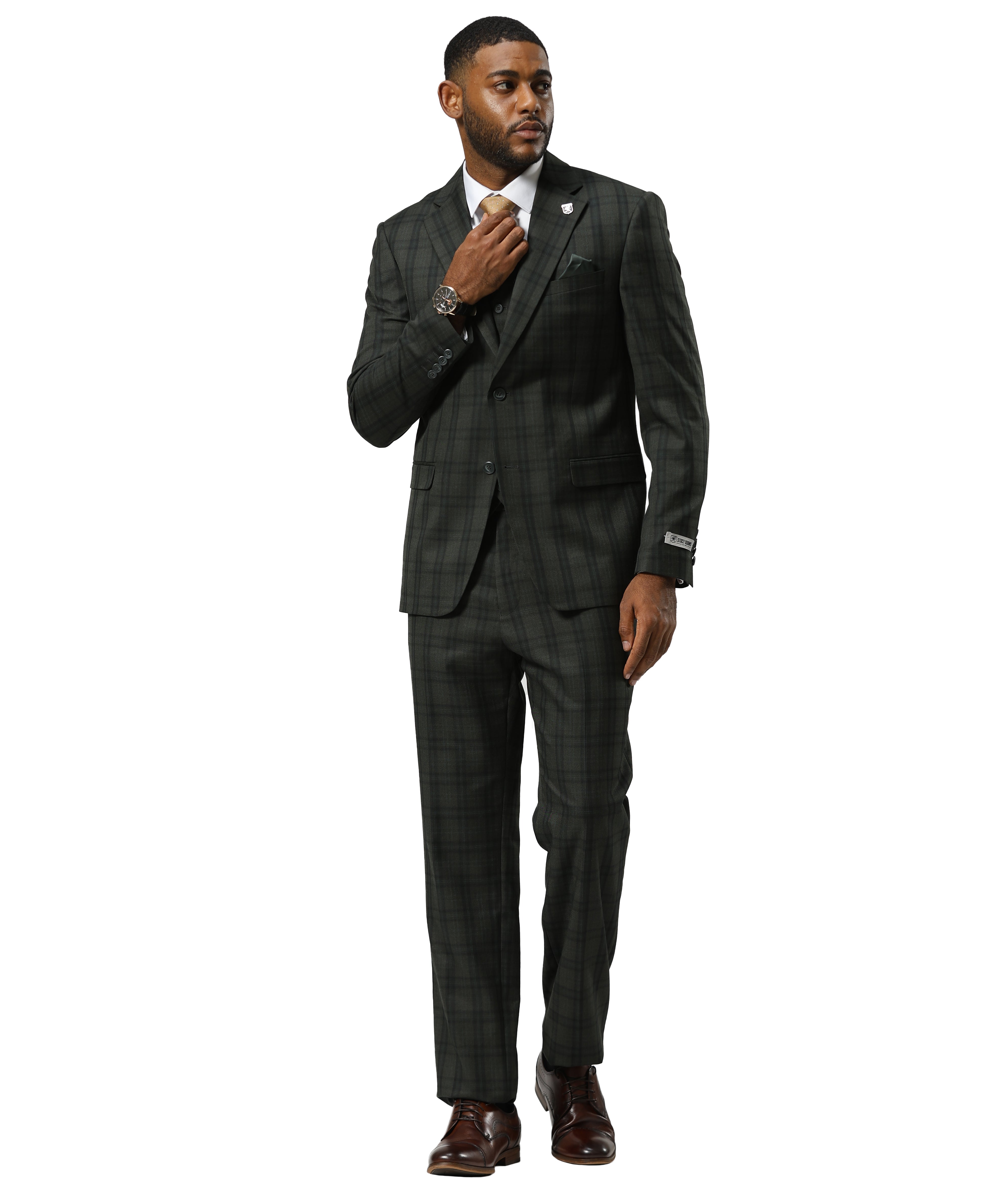 Men's Hybrid-Fit 3-Piece Classic Glen Plaid Suit – Notch Lapel