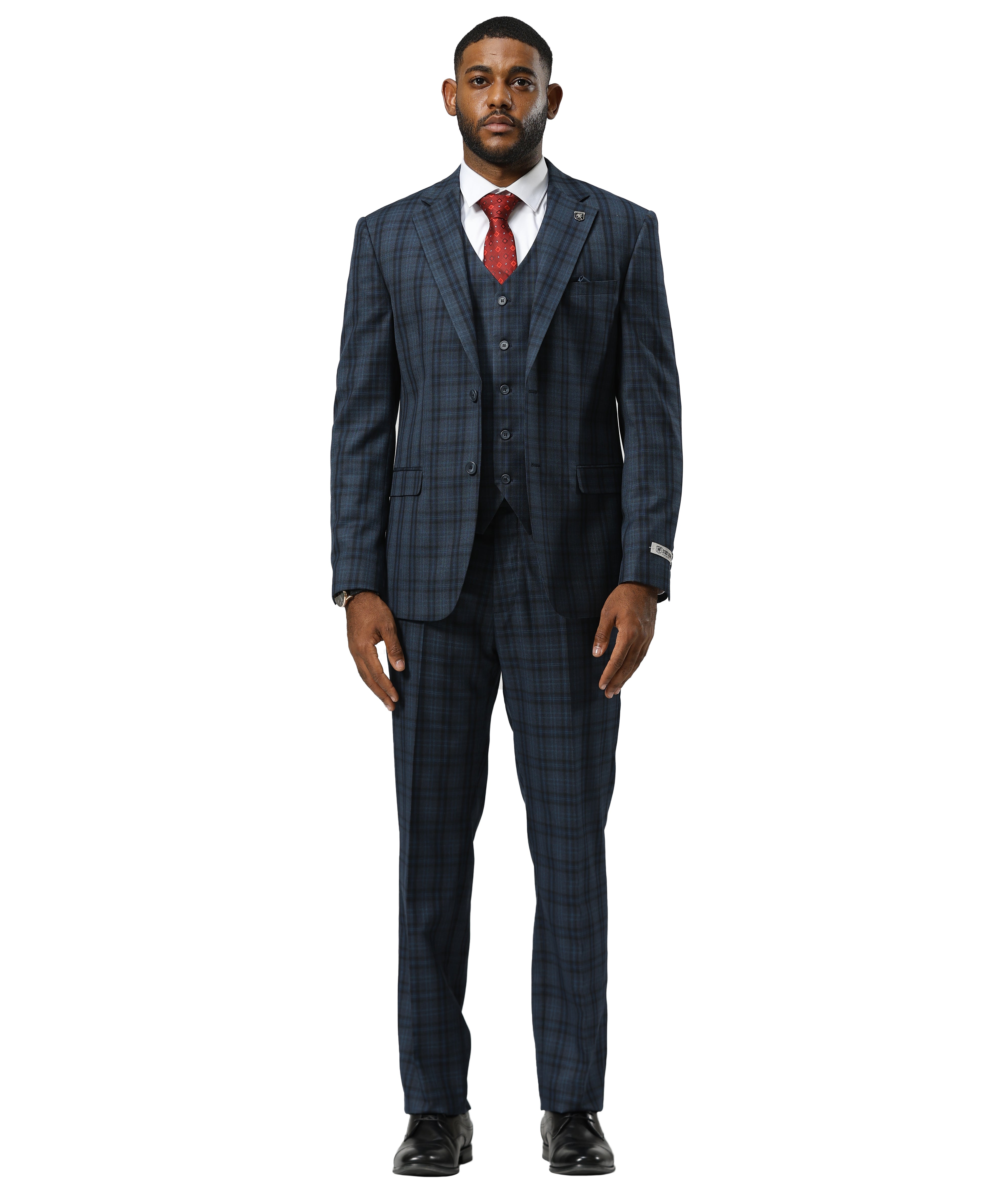 Stacy Adams Men's Glen Plaid 3pc Suit Set, Navy