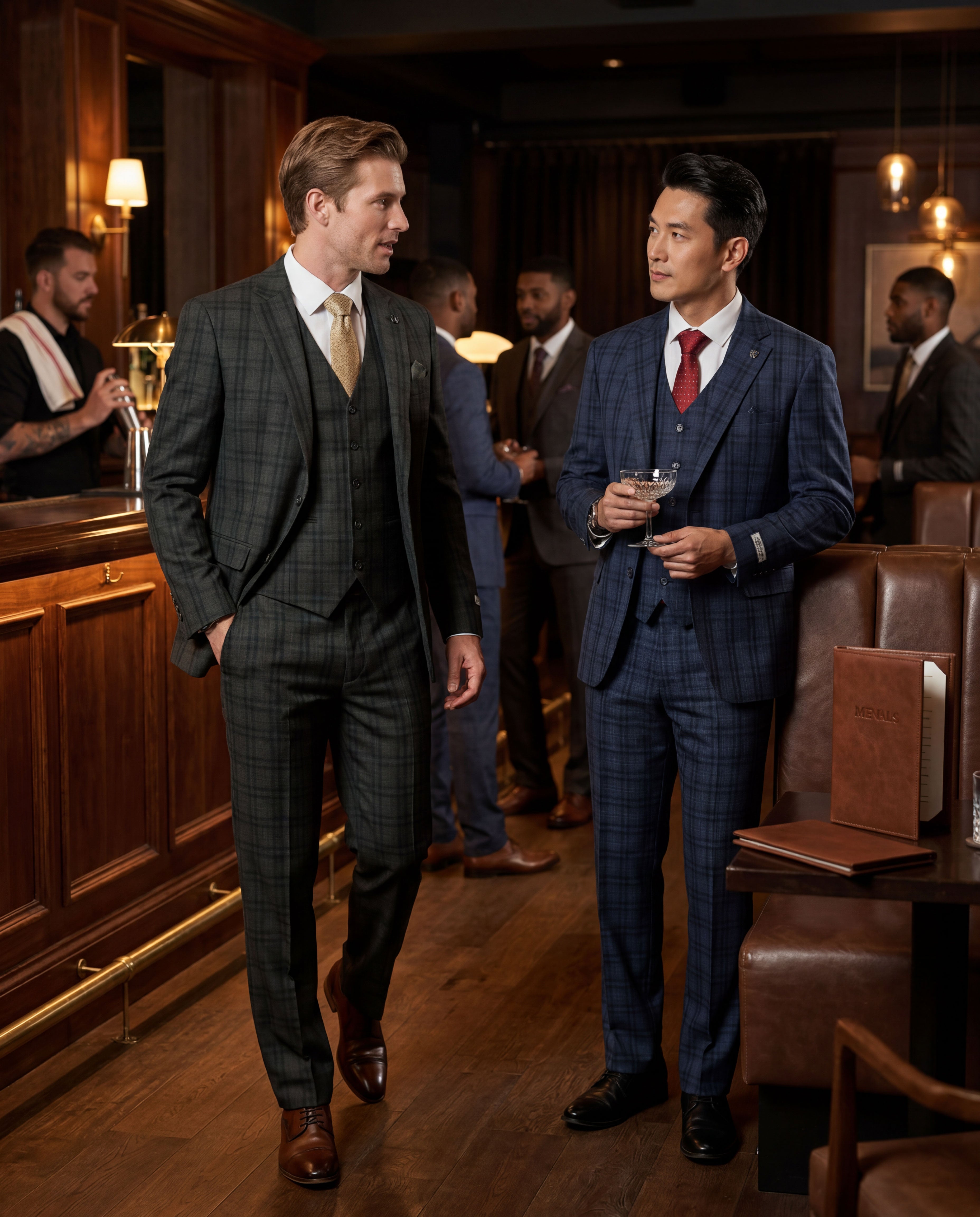 Men's Hybrid-Fit 3-Piece Classic Glen Plaid Suit – Notch Lapel