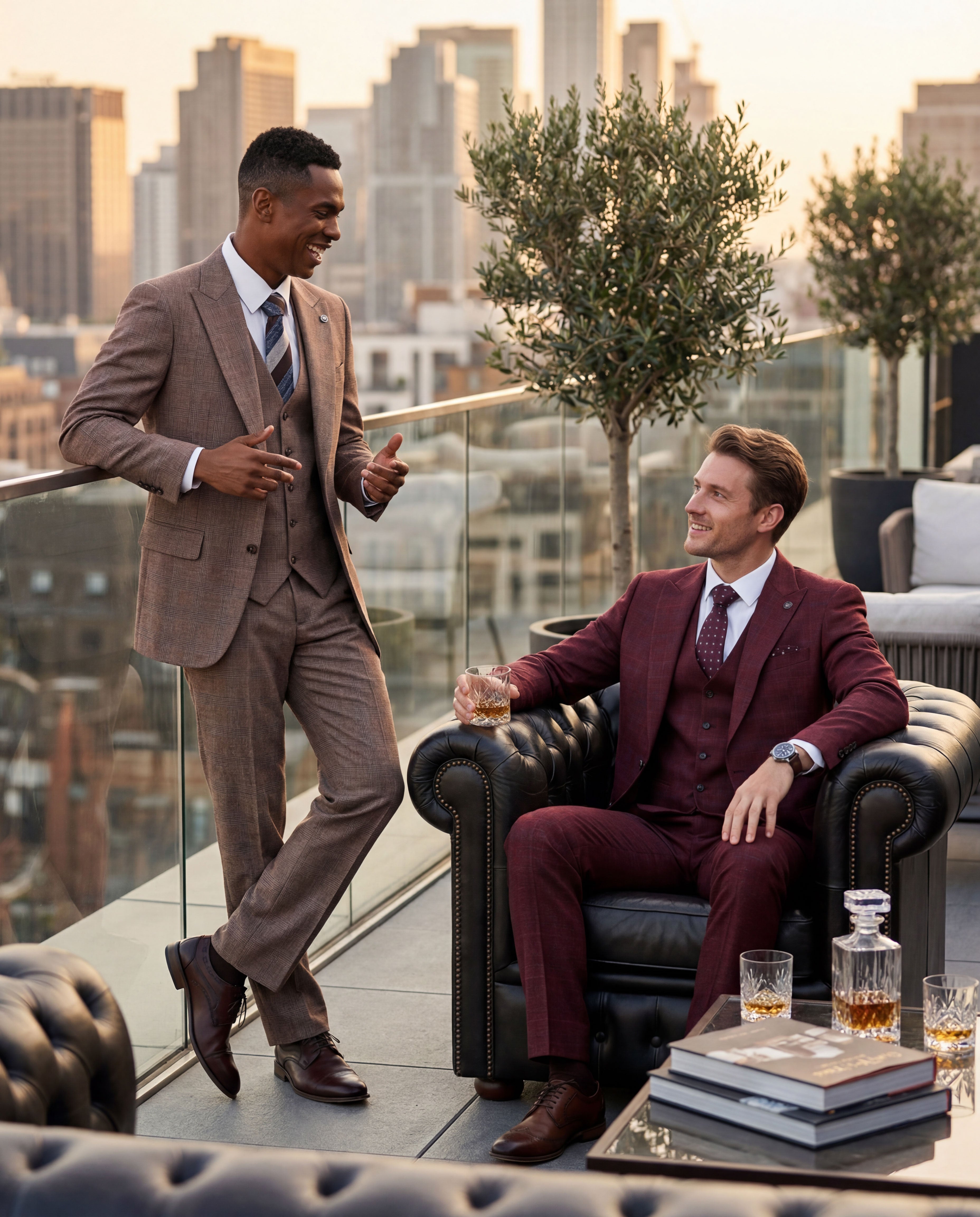 Men's Hybrid-Fit 3-Piece Textured Glen Plaid Suit – Wide Peak Lapel