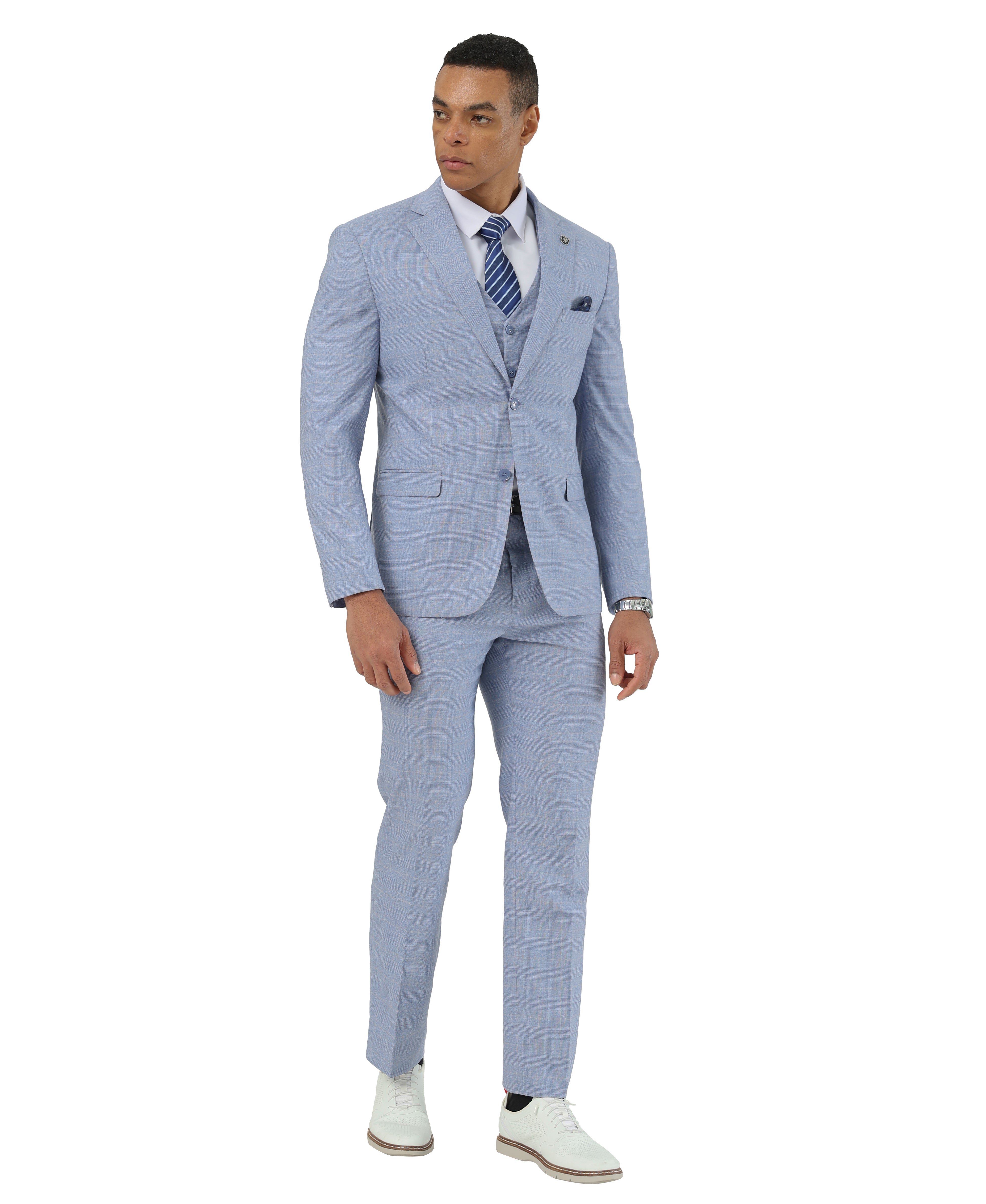 Men's Hybrid-Fit 3-Piece Tonal Windowpane Crosshatch Suit Set, Notch Lapel