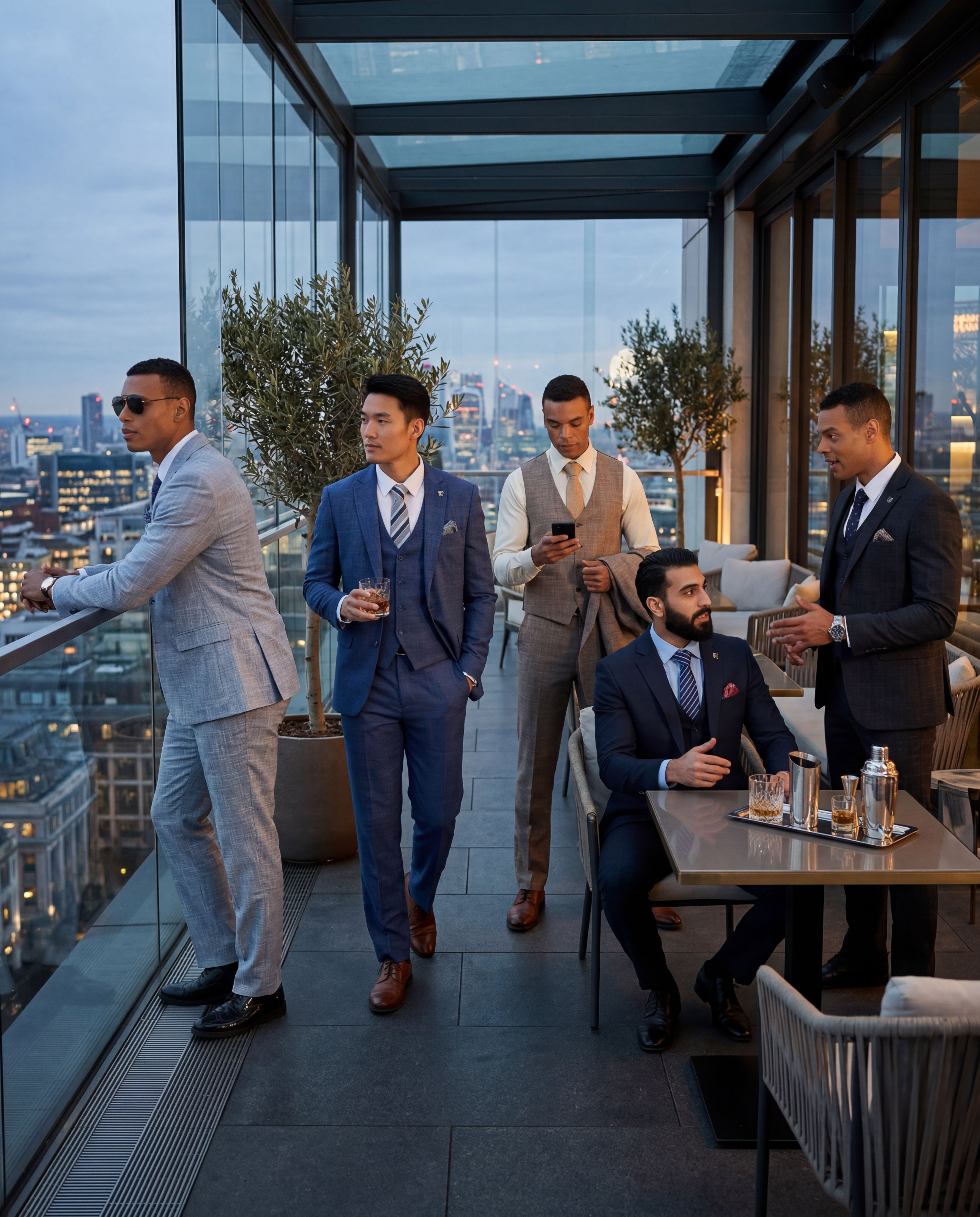 Men's Hybrid-Fit 3-Piece Crosshatch Suit Set, Notch Lapel