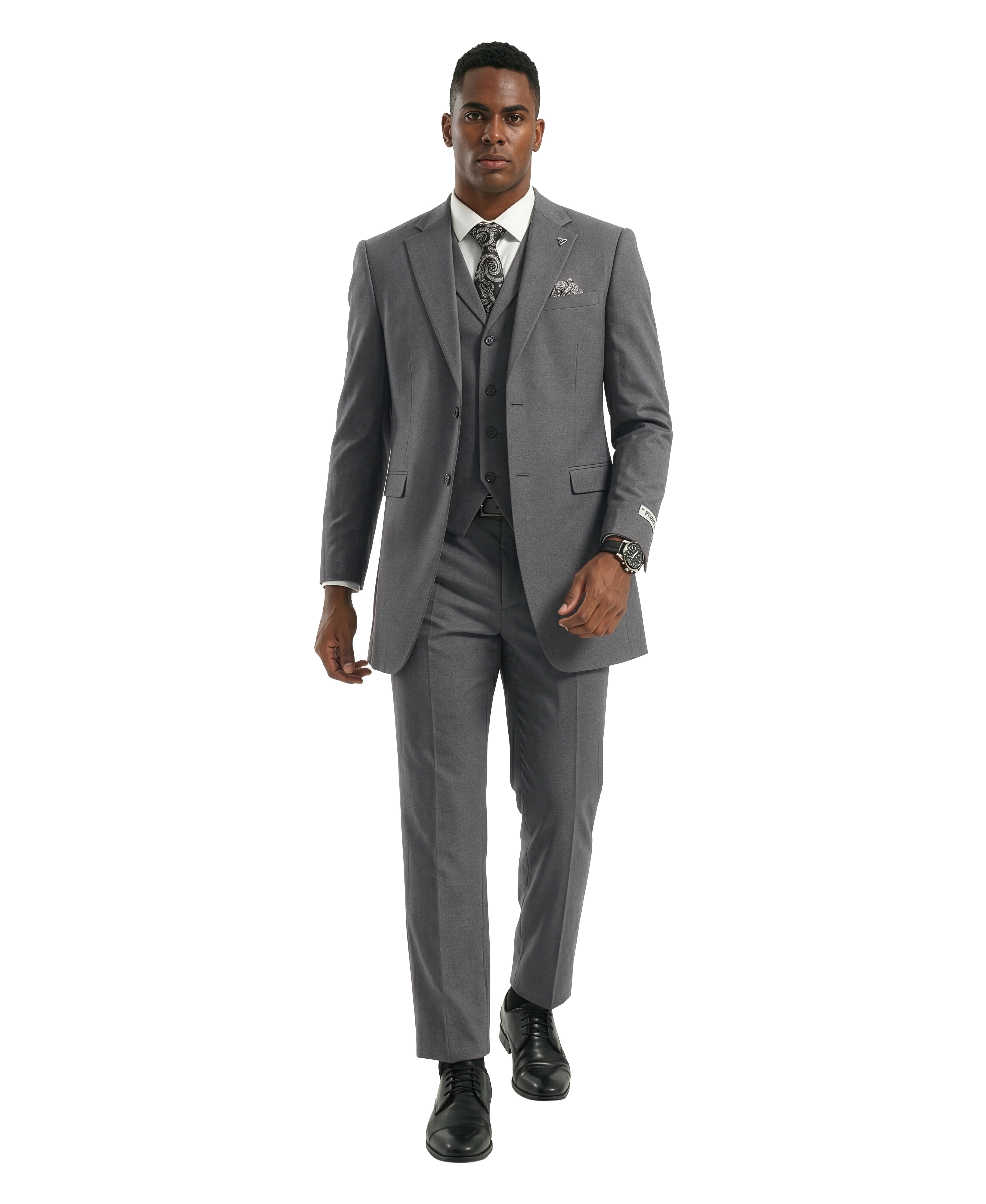 Men's Hybrid-Fit 3-Piece Overcoat Suit Set, Notch Lapel on Vest