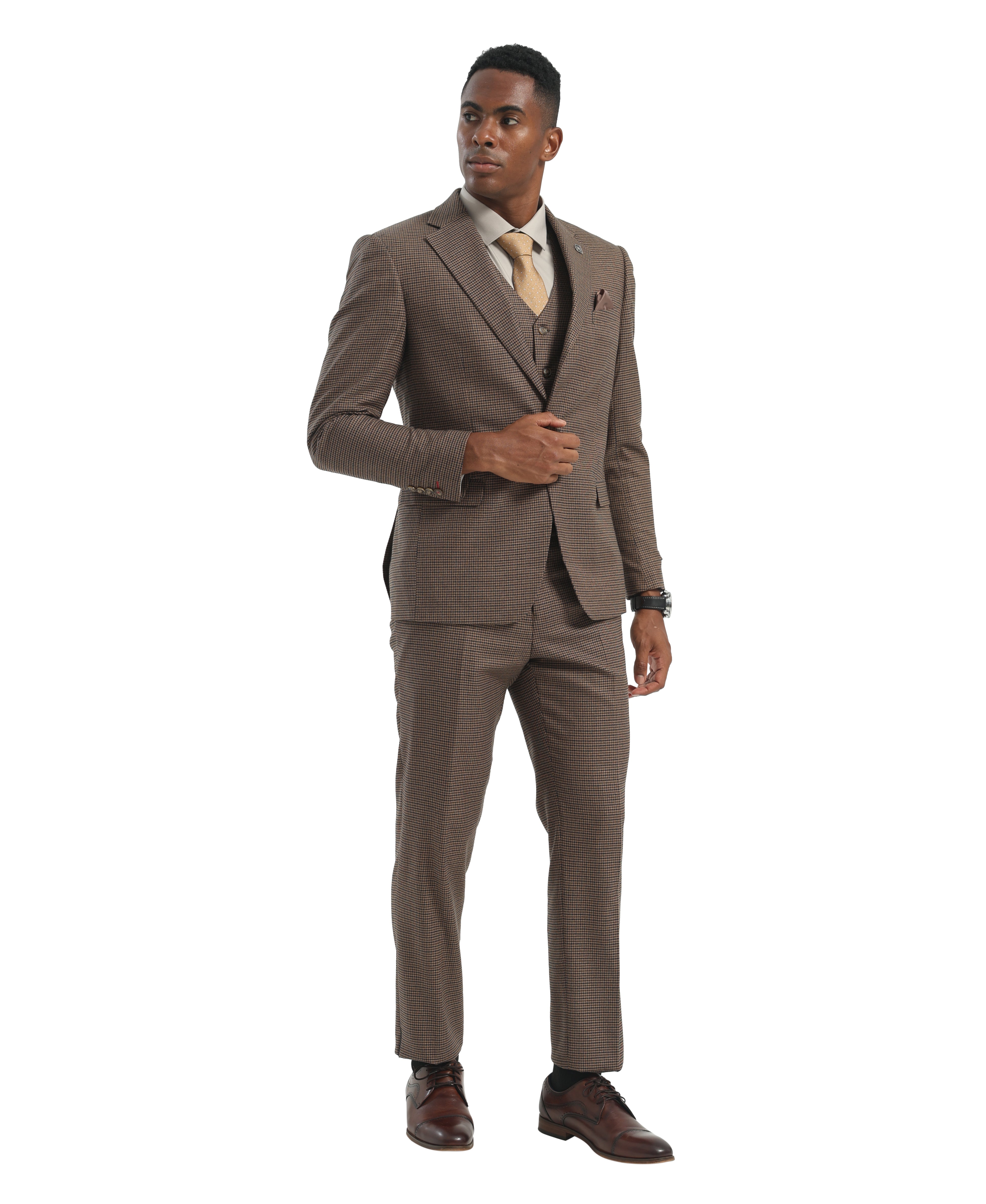 Men's Hybrid-Fit 3-Piece Micro Houndstooth Suit, Notch Lapel