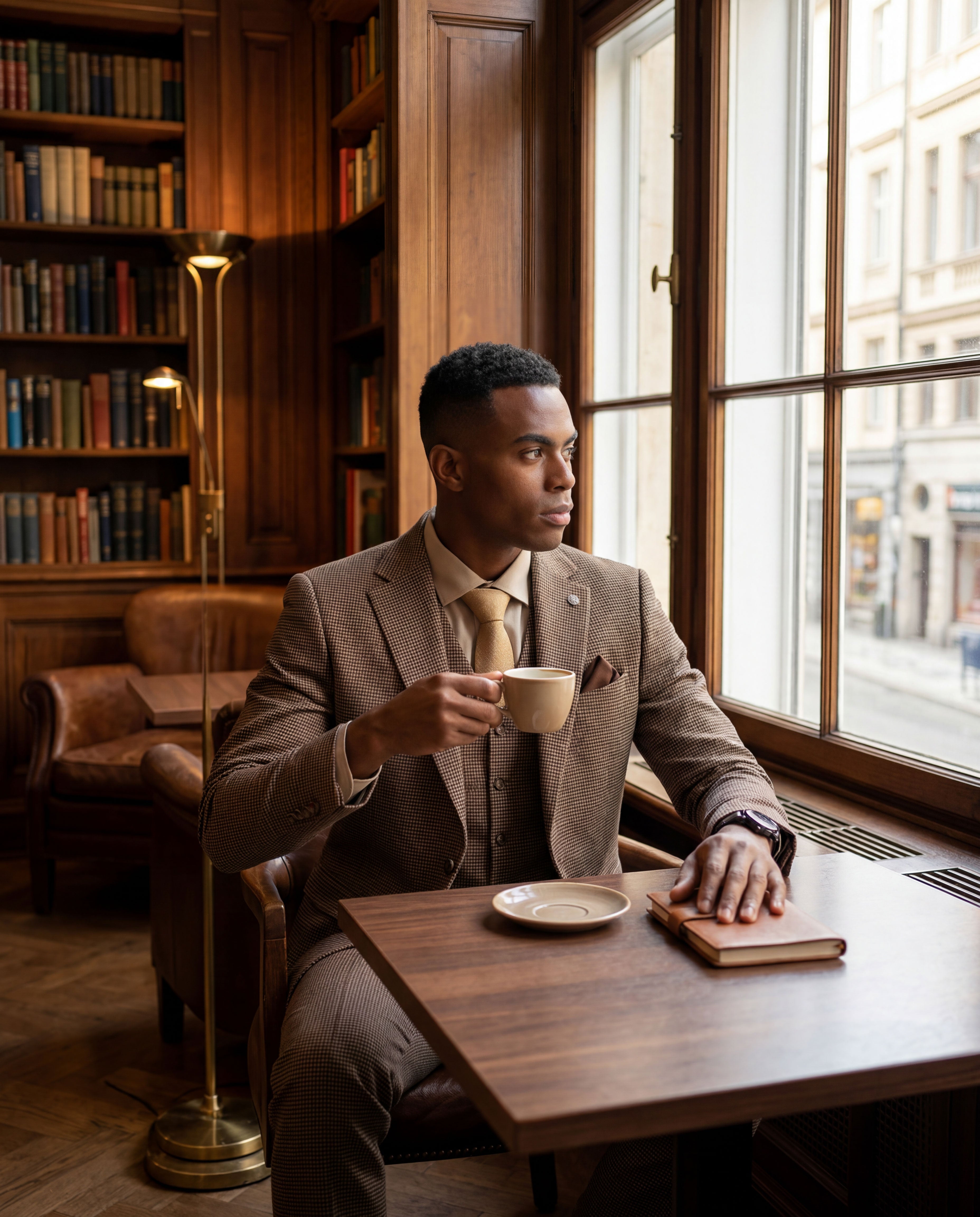 Men's Hybrid-Fit 3-Piece Micro Houndstooth Suit, Notch Lapel