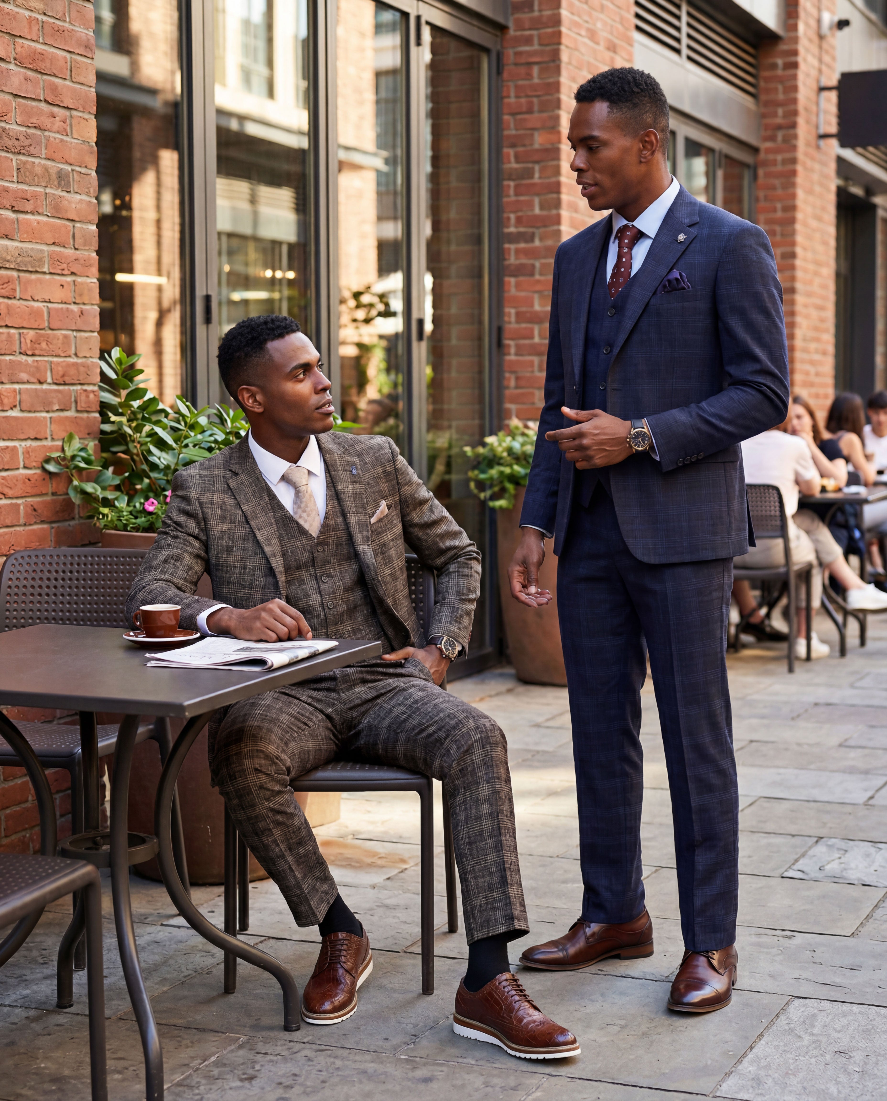 Men's Hybrid-Fit 3-Piece Textured Plaid Suit Set, Notch Lapel