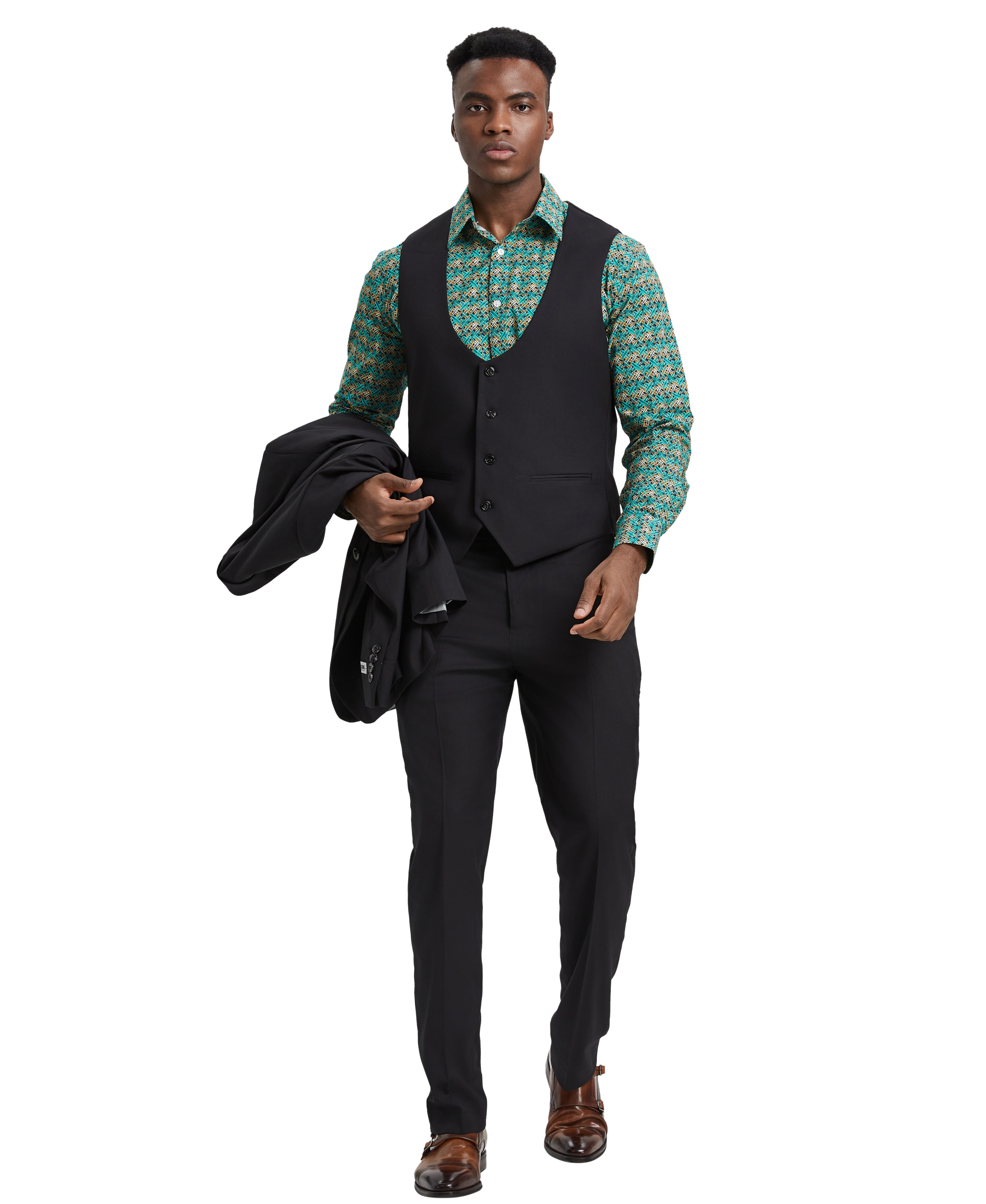 Stacy Adams Men's Hybrid-Fit 3pc Black Suit Set, Jacket Vest and Pants