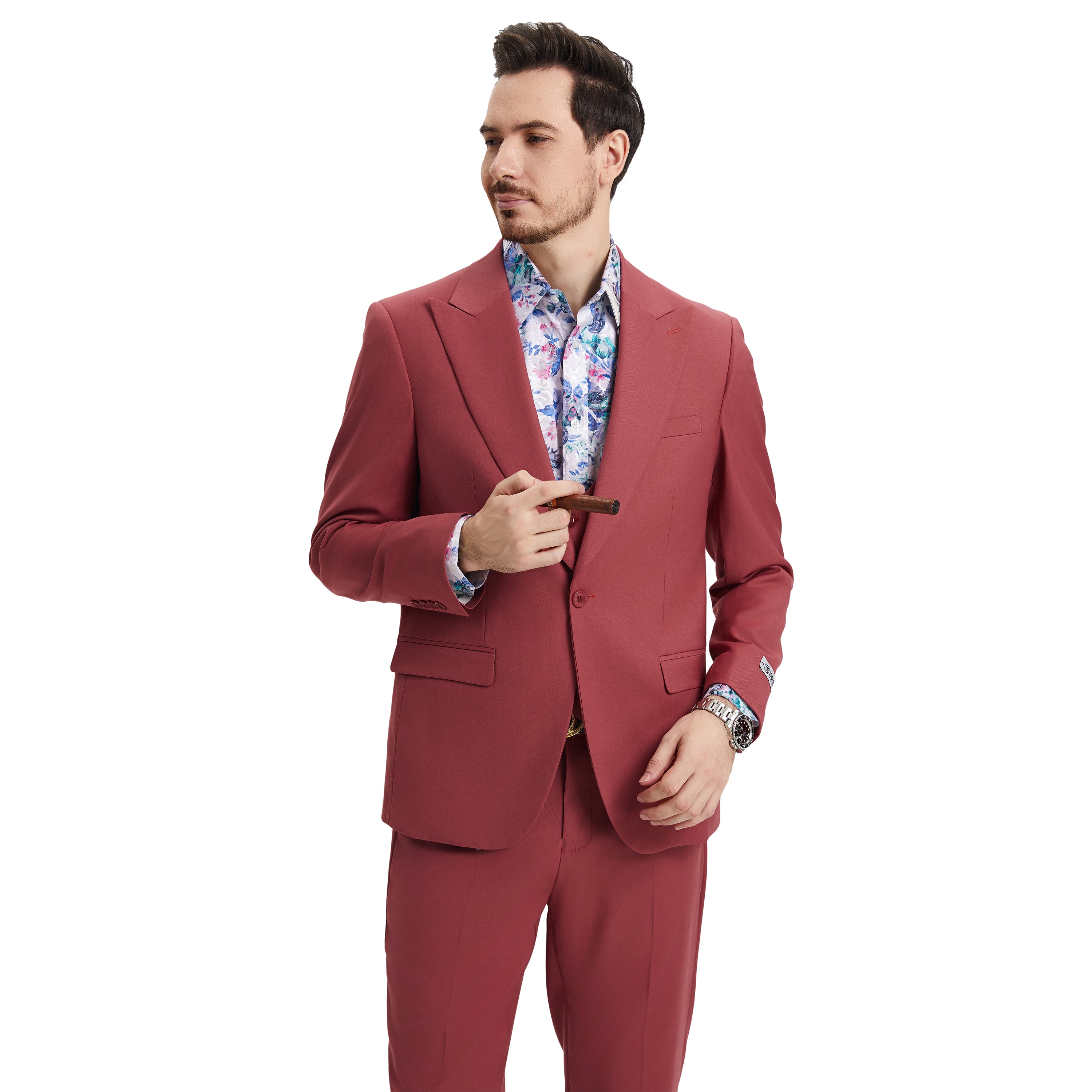 Men's Hybrid-Fit 3-Piece Solid Suit Set, Wide Peak Lapel