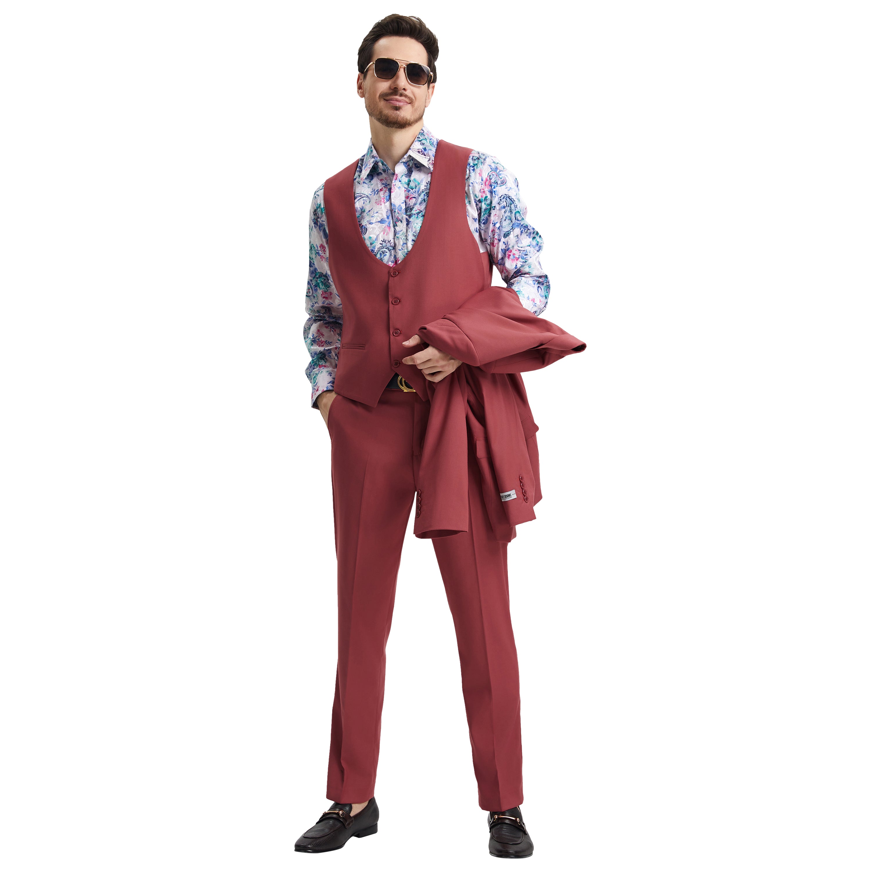 Men's Hybrid-Fit 3-Piece Solid Suit Set, Wide Peak Lapel