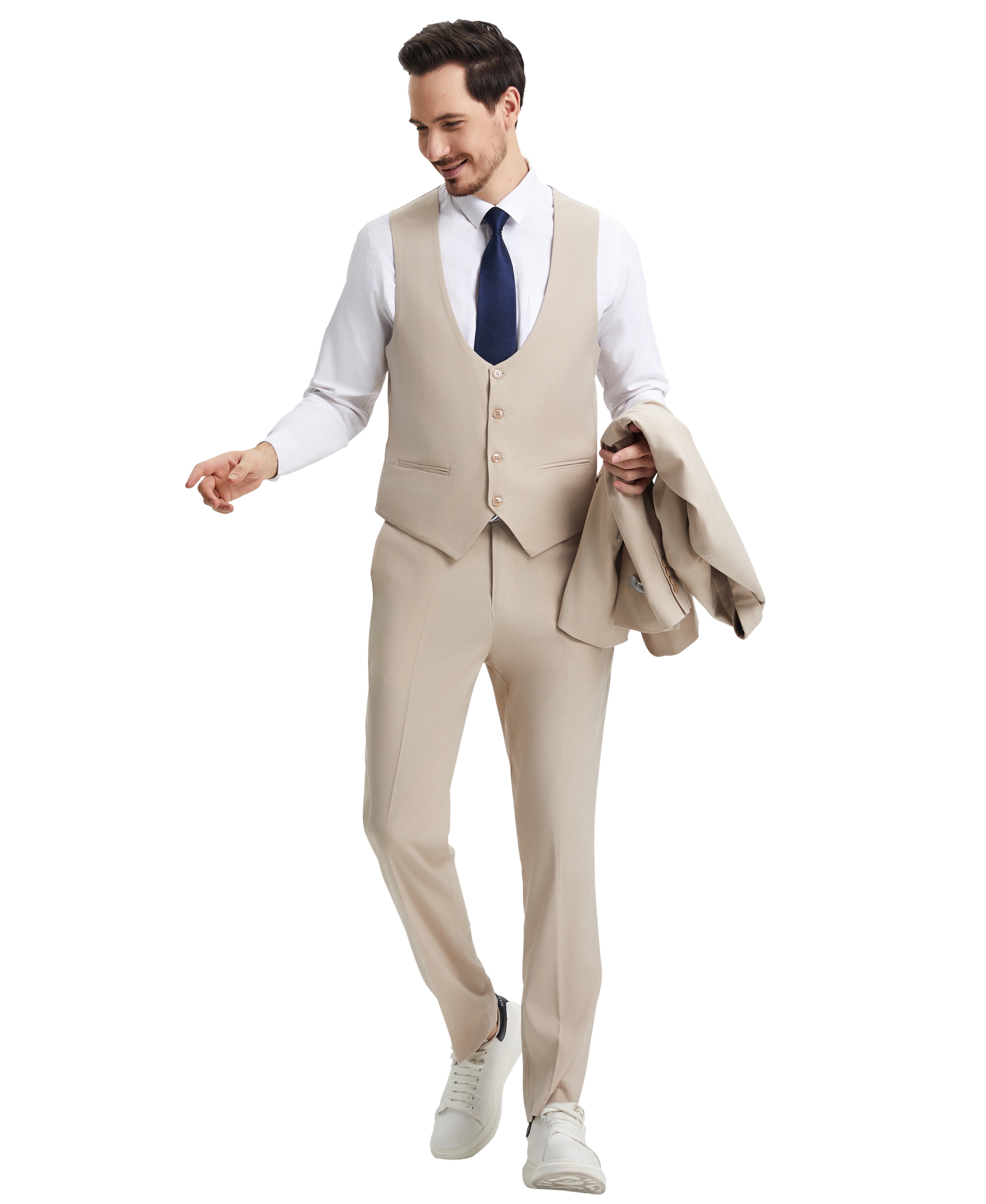 Stacy Adams Men's Hybrid-Fit 3pc Light Tan Suit Set, Jacket Vest and Pants