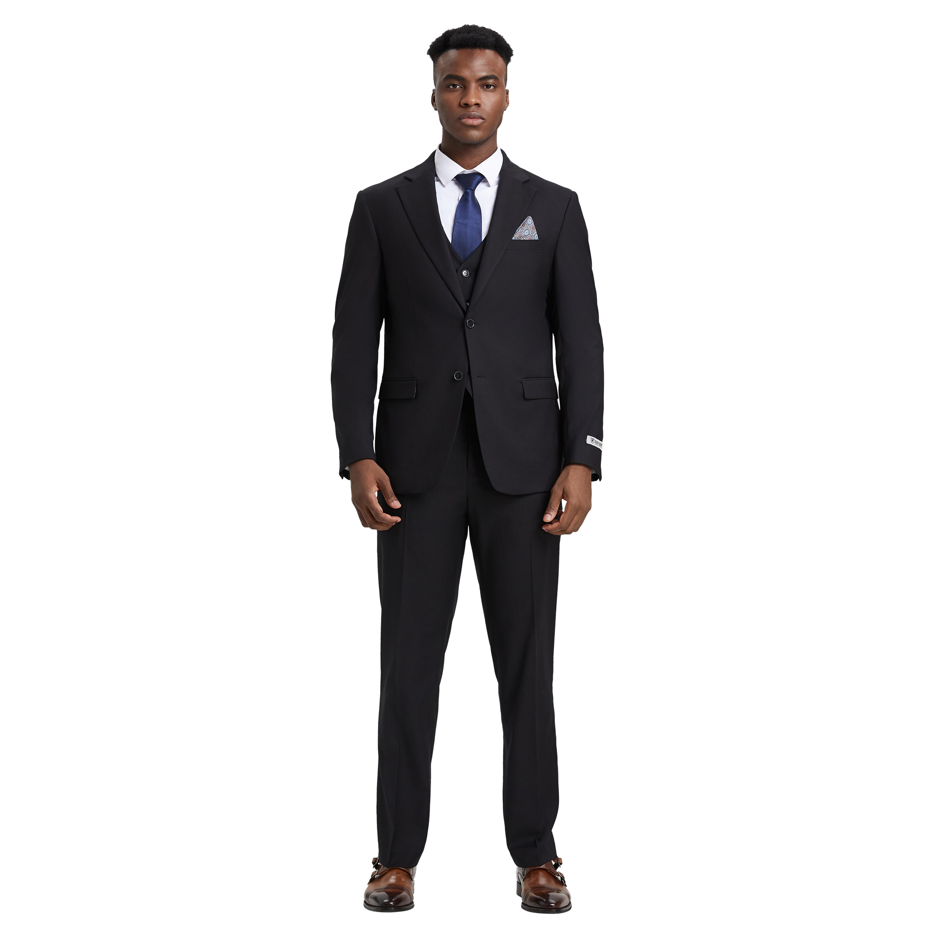 Men's Hybrid-Fit 3-Piece Solid Notch Lapel Suit Set