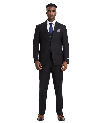 Stacy Adams Hybrid-Fit Vested Suit, Solid Black