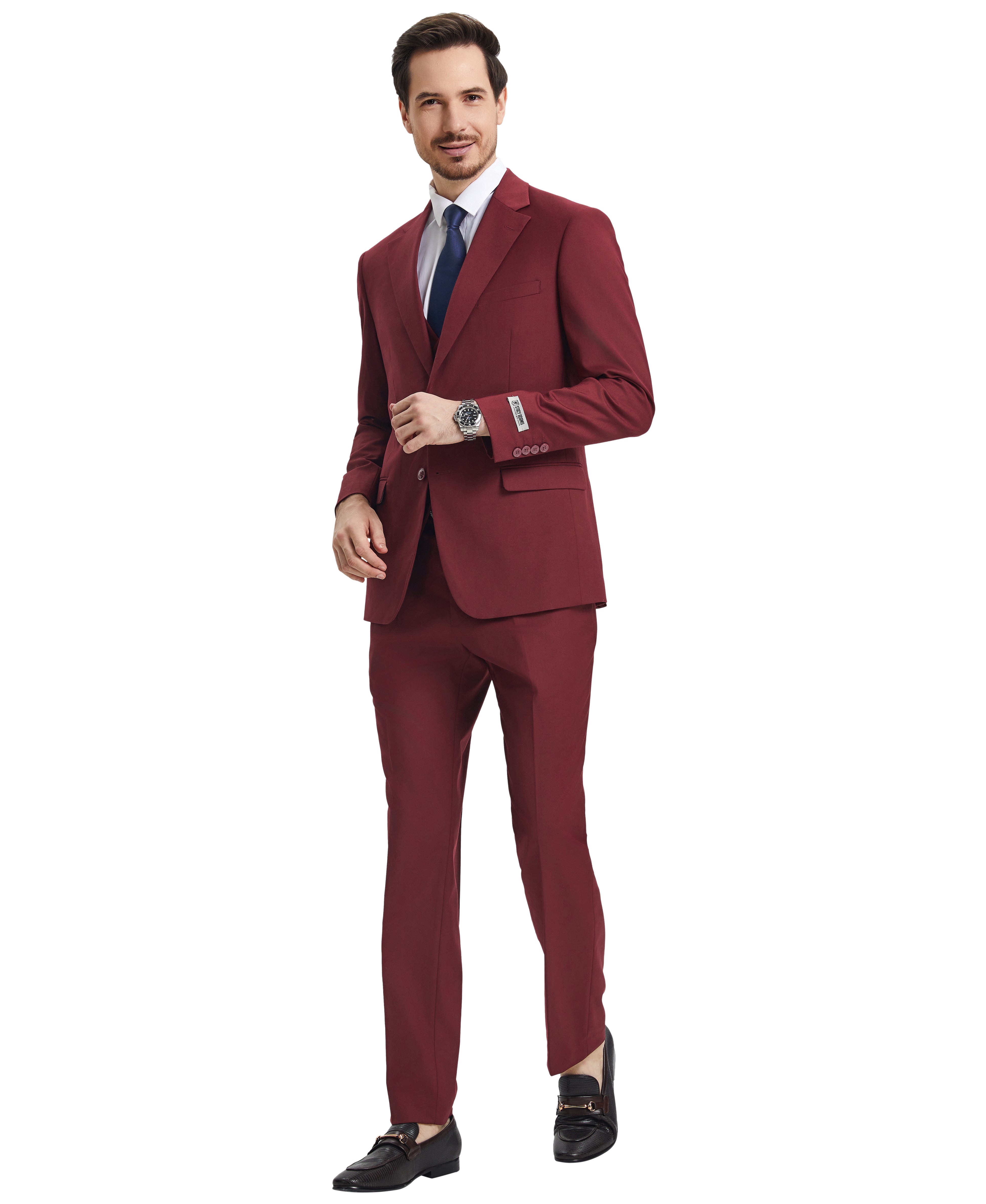 Stacy Adams Hybrid Fit Vested Suit Burgundy Wine