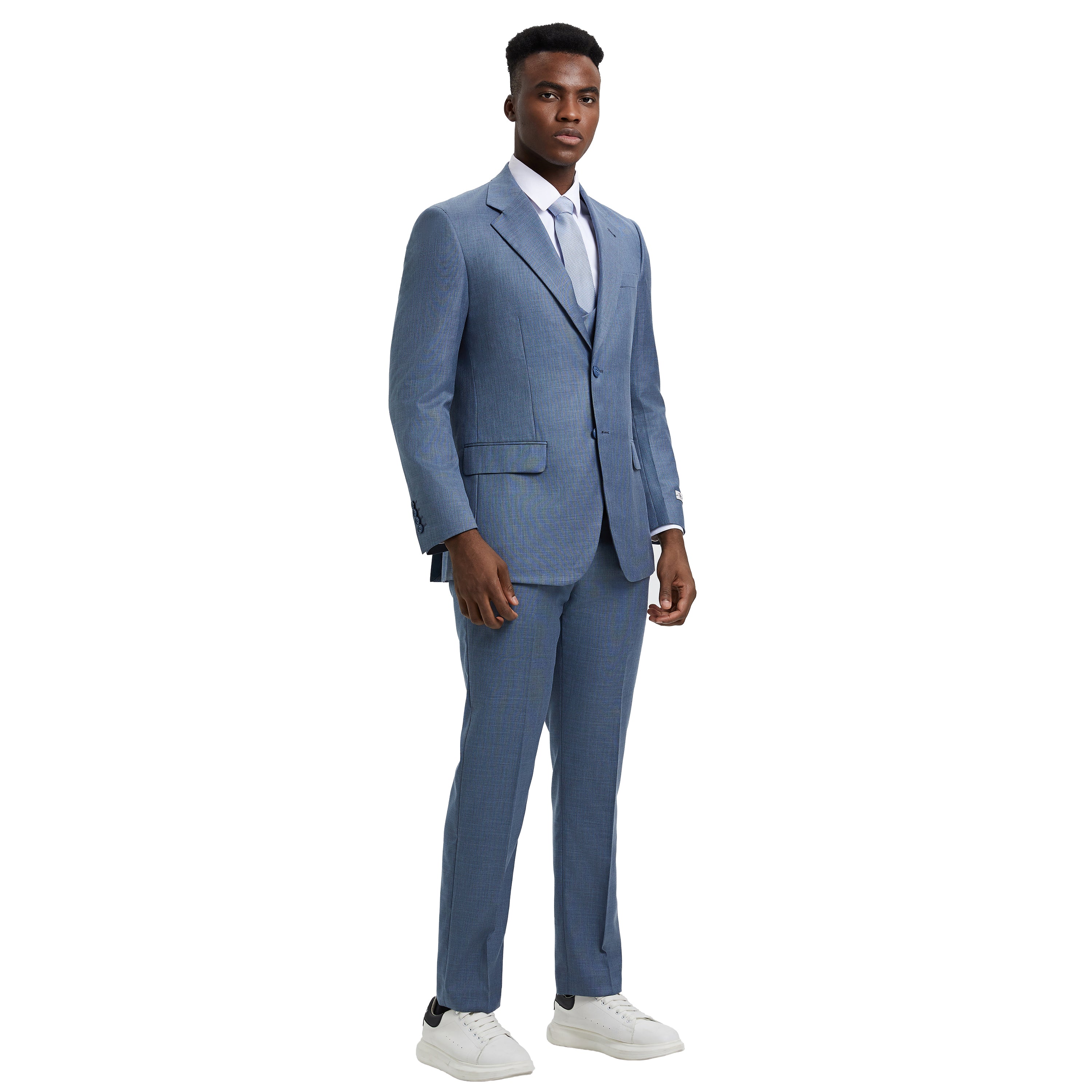 Men's Hybrid-Fit 3-Piece Sharkskin Suit Set, Notch Lapel